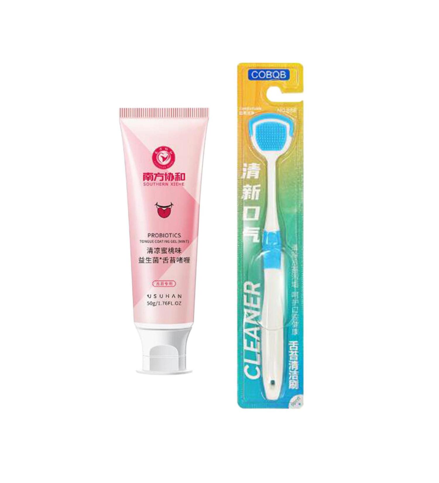 Best Tongue Cleaner Brush Set with Gel - Eliminate Bad Breath & Freshen Breath | Mint Fragrance - Buy Online on GoSupps.com
