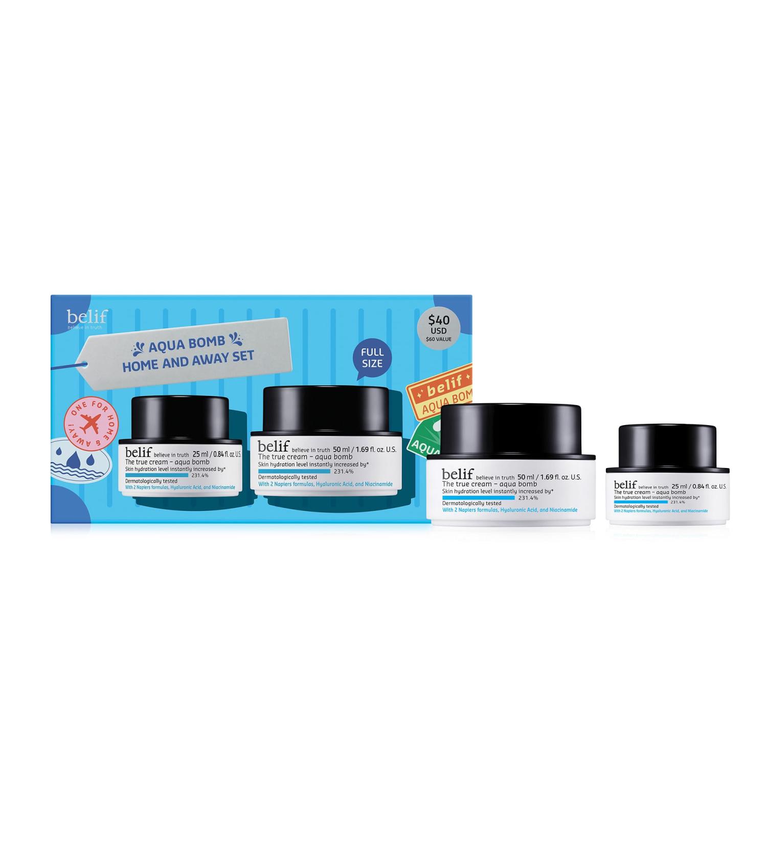 belif Aqua Bomb Home & Away Set: Full Size & Mini Aqua Bomb Daily Lightweight Face Moisturizer - Buy Online on GoSupps.com