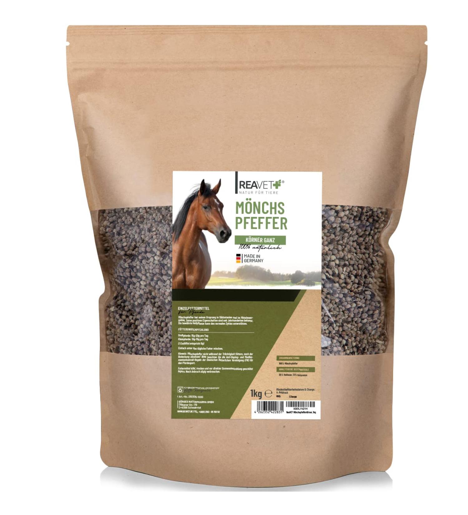 ReaVET Monk Pepper for Horses 1 kg Whole Seeds I Pure Natural Monk Pepper Premium Quality Species-Adapted Feed for Horses Herbs Without Additives - Buy Online on GoSupps.com