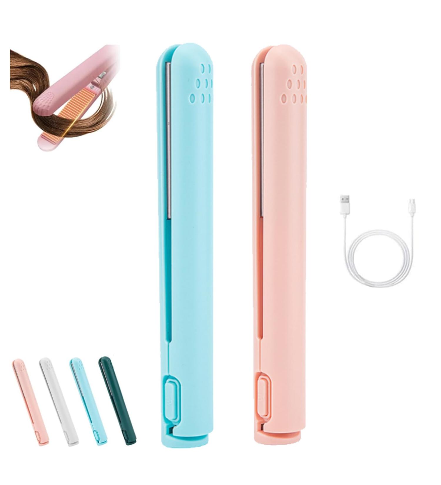 Mini Dual-Purpose Curling Iron Ceramic Mini Hair Curler Portable Mini Curling Iron Travel USB Rechargeable Curling Wand Mini Dual-Purpose Curling Iron for Short Hair (Pink+Blue) - Buy Online on GoSupps.com