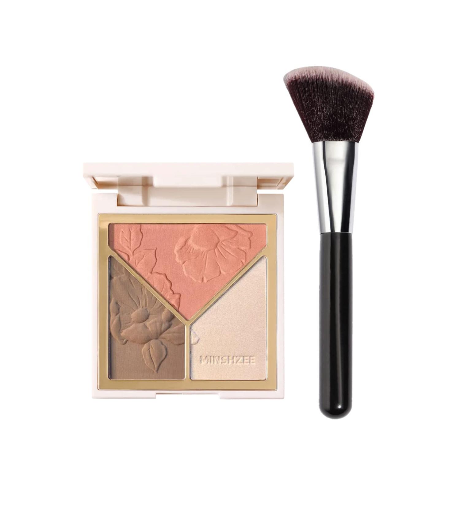 3-in-1 Highlighter, Contour & Blush Makeup Palette Set - Matte Shimmer Glow Illuminator Powder for Face Contouring and Silky Bronzer Effect - Compact and Brilliant Finish - 2 Pack with Brush - Buy Online on GoSupps.com