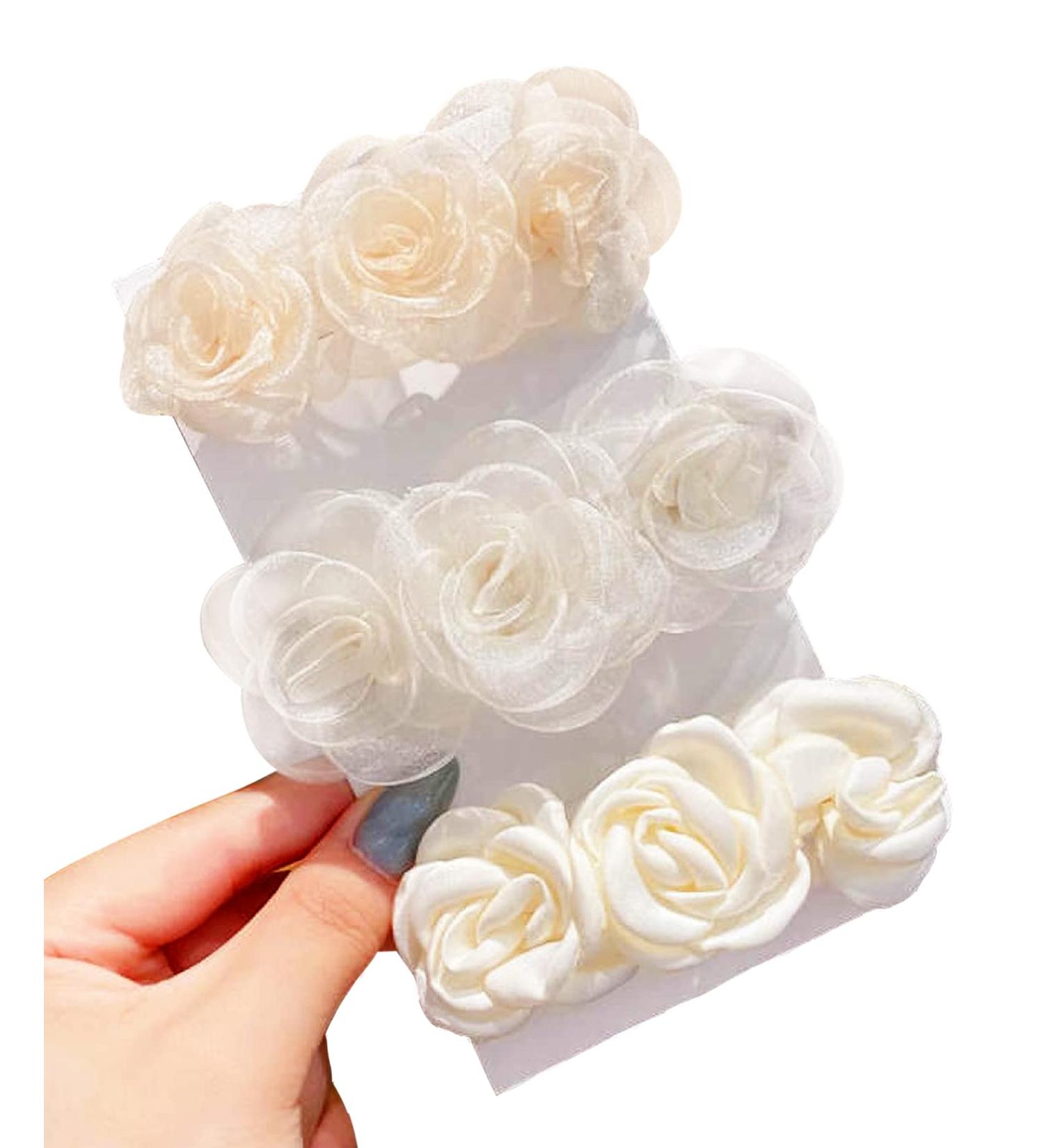 SUNEE 3 pcs White Roses Flower Hair Clips for Women - Perfect for Wedding, Bridesmaids, and Parties - Buy Online on GoSupps.com