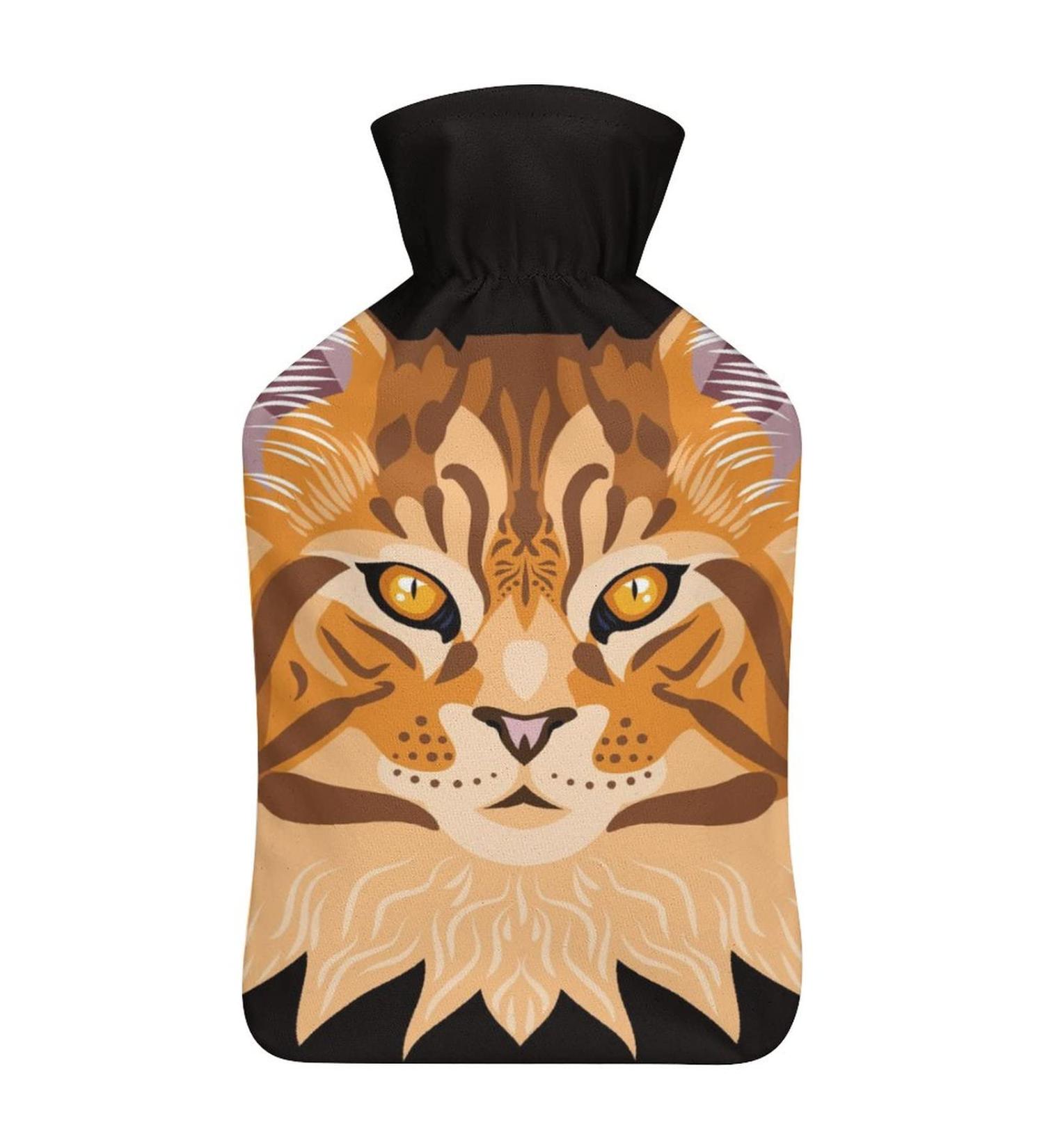 Cartoon Cat Hot Water Bottle with Plush Cover - Hand Warmer for Adults & Kids (26.5x15.3cm) | International Shipping - Buy Online on GoSupps.com