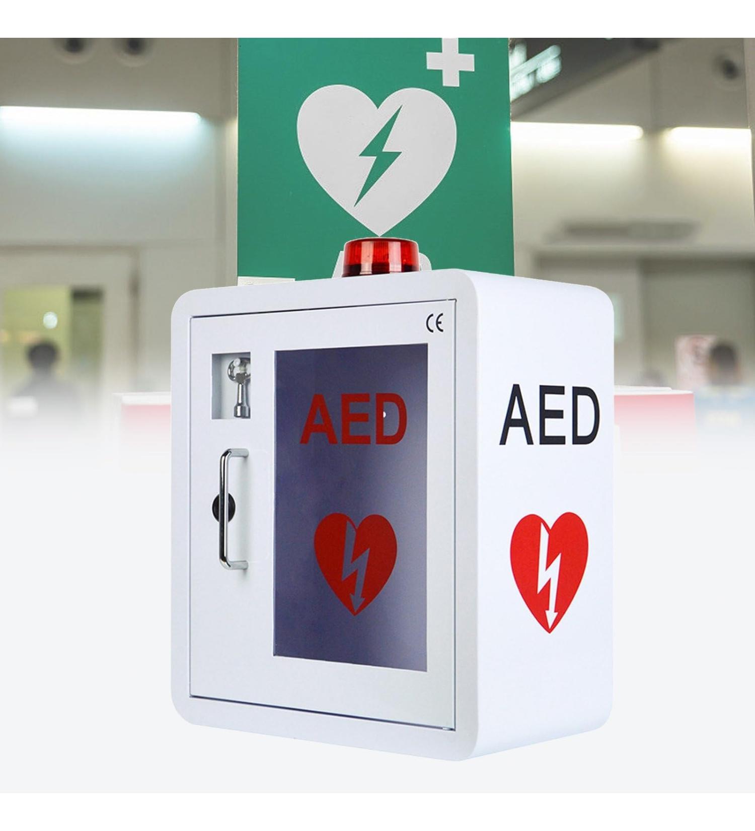 Qianmei AED Cabinet - Metal Defibrillator Storage with Alarm & Light | Universal Fit for Cardiac Science - 36x20x40 cm - Buy Online on GoSupps.com