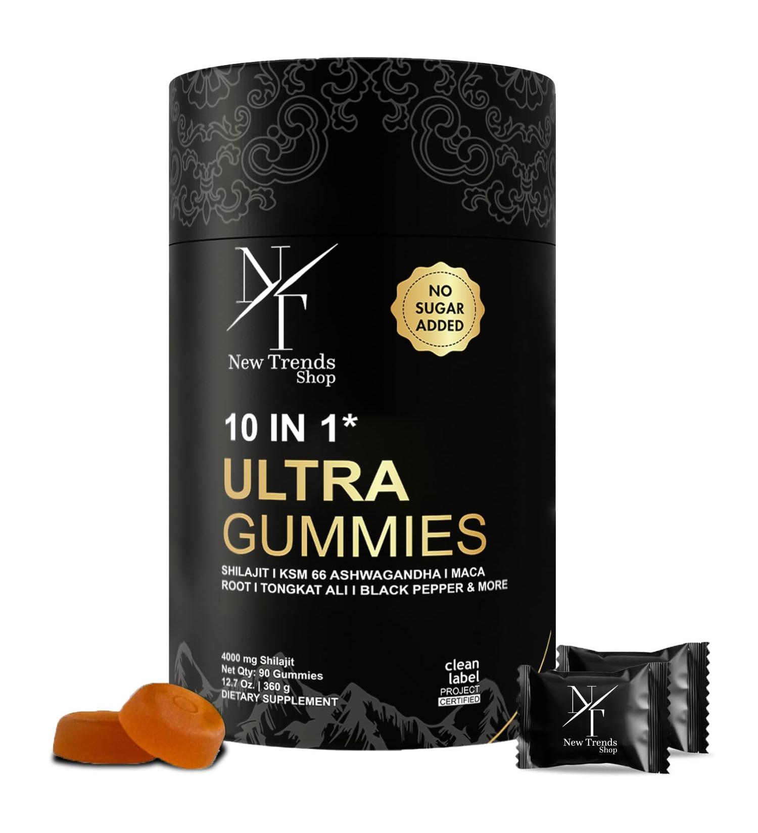 New Trends Shop. 10-in-1 Ultra Shilajit Gummies | 4000 mg Pure Shilajit Tongkat Ali Maca Root 75% Fulvic Acid | Sugar-Free Vegan 85+ Trace Minerals | 90 Pack - Buy Online on GoSupps.com