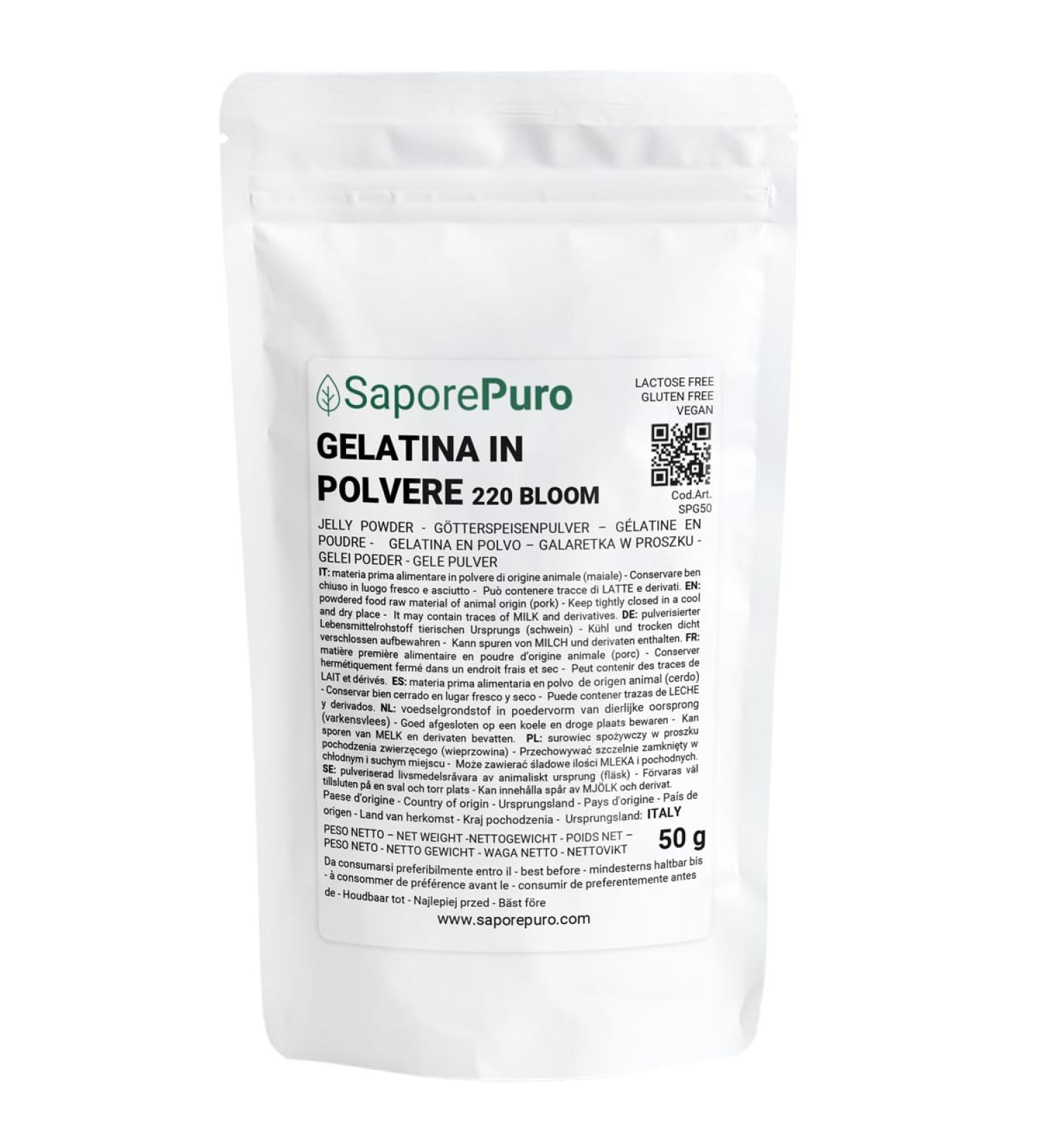 Food powder gelatin 200 bloom 50 gr - animal origin