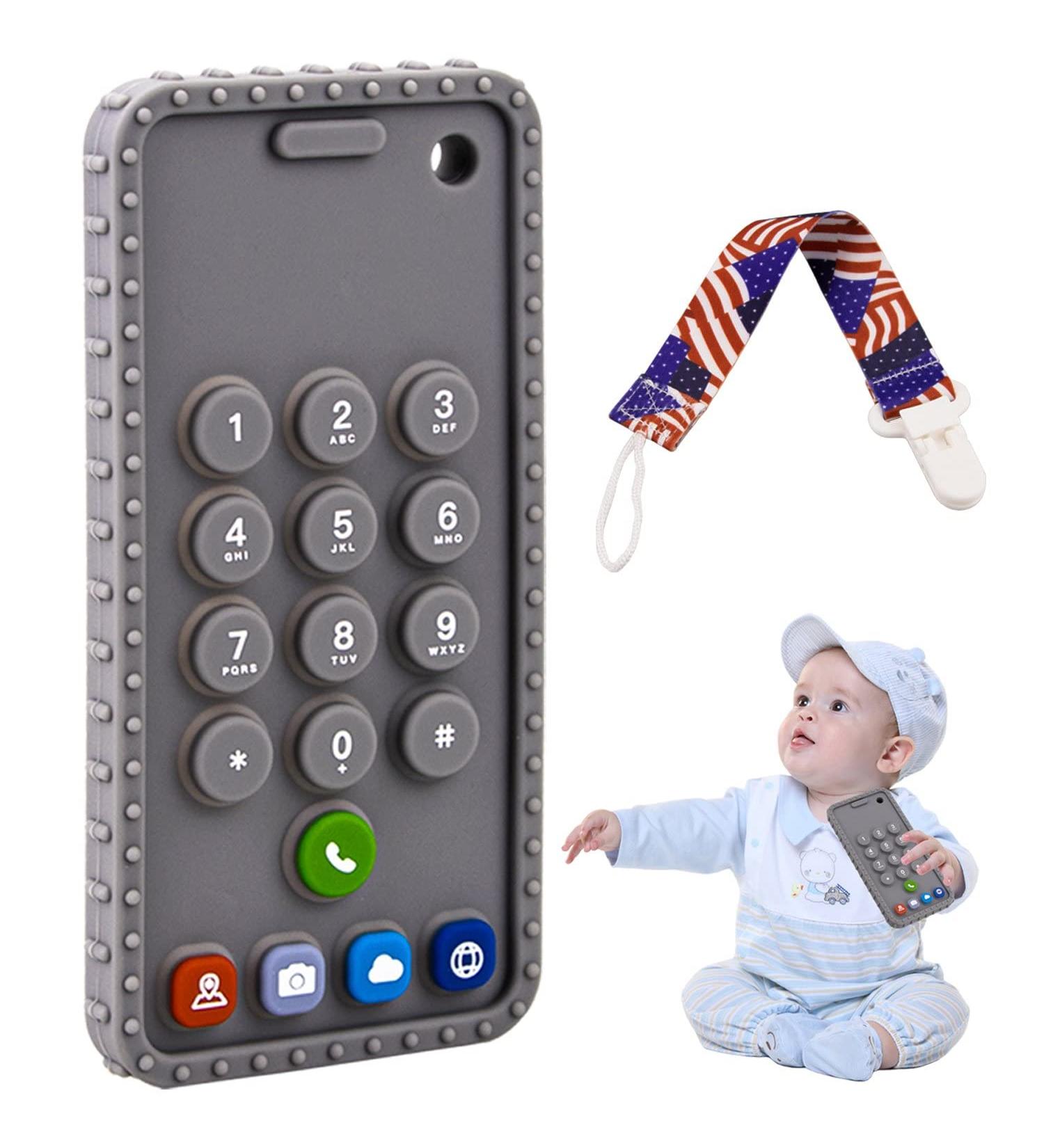 Cellphone Shape Baby Teething Toy - Soft Silicone Teether for Babies 0-12 Months (Grey) - Buy Online on GoSupps.com
