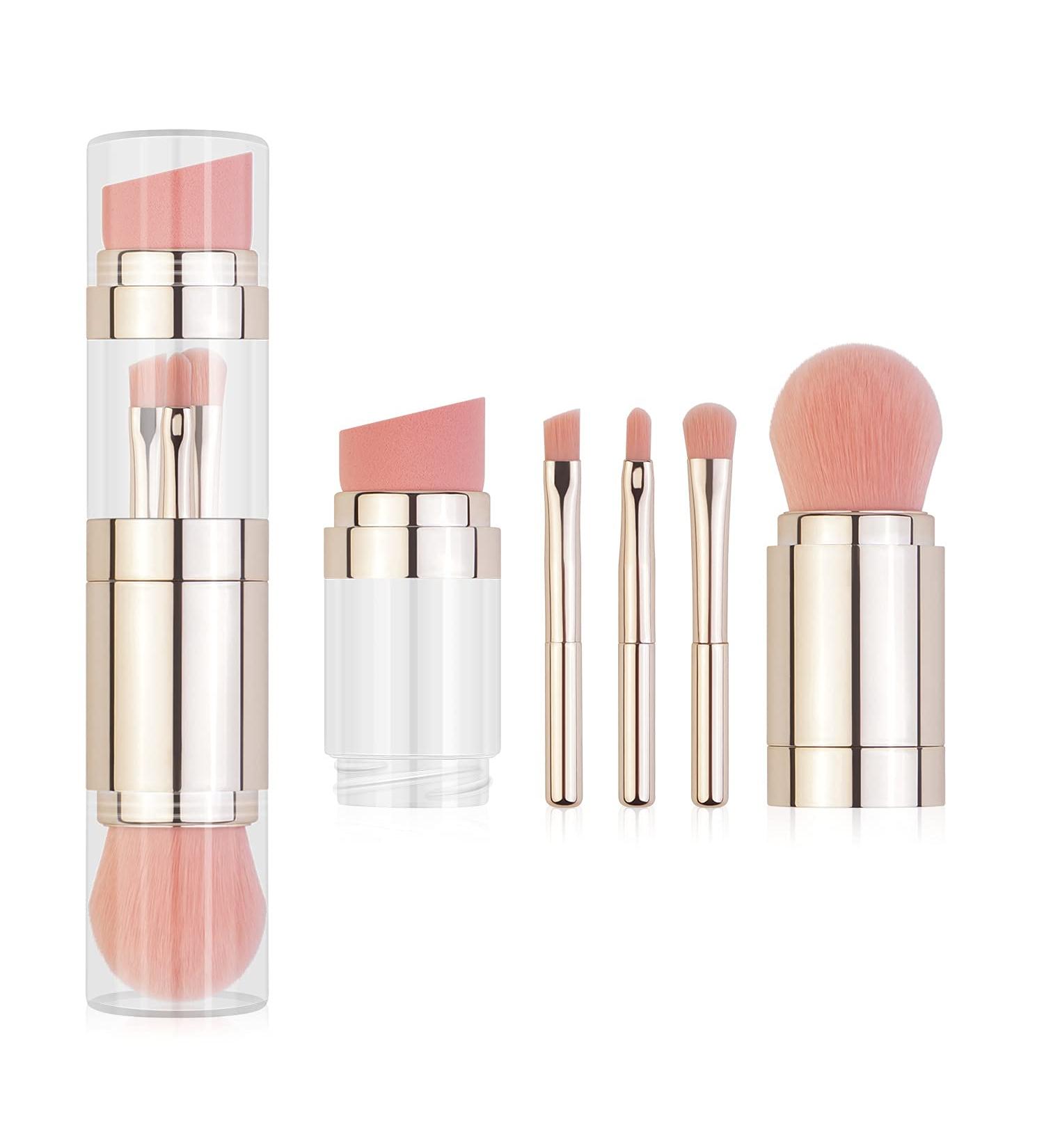 Travel Makeup Brush Set | 5-in-1 Multifunctional Brush & Sponge Set | Foundation & Concealer Brushes for Women | Perfect Gift for Beauty Lovers | Gold - Buy Online on GoSupps.com