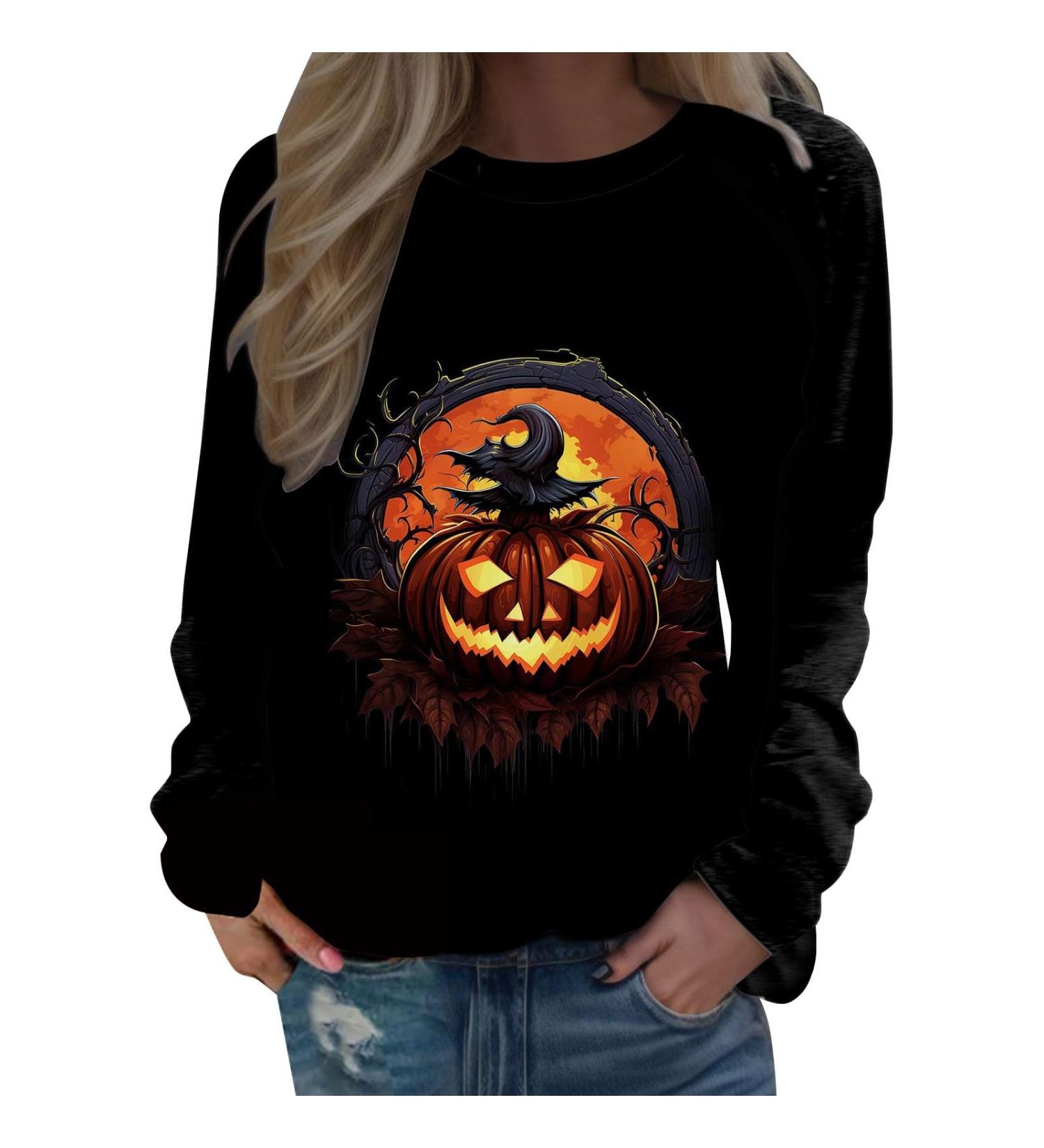 Halloween Costumes Printed Fashionable Casual Long Sleeved Zipper Round Neck Hoodies Sweater Tops Zip Us Black Large - Buy Online on GoSupps.com