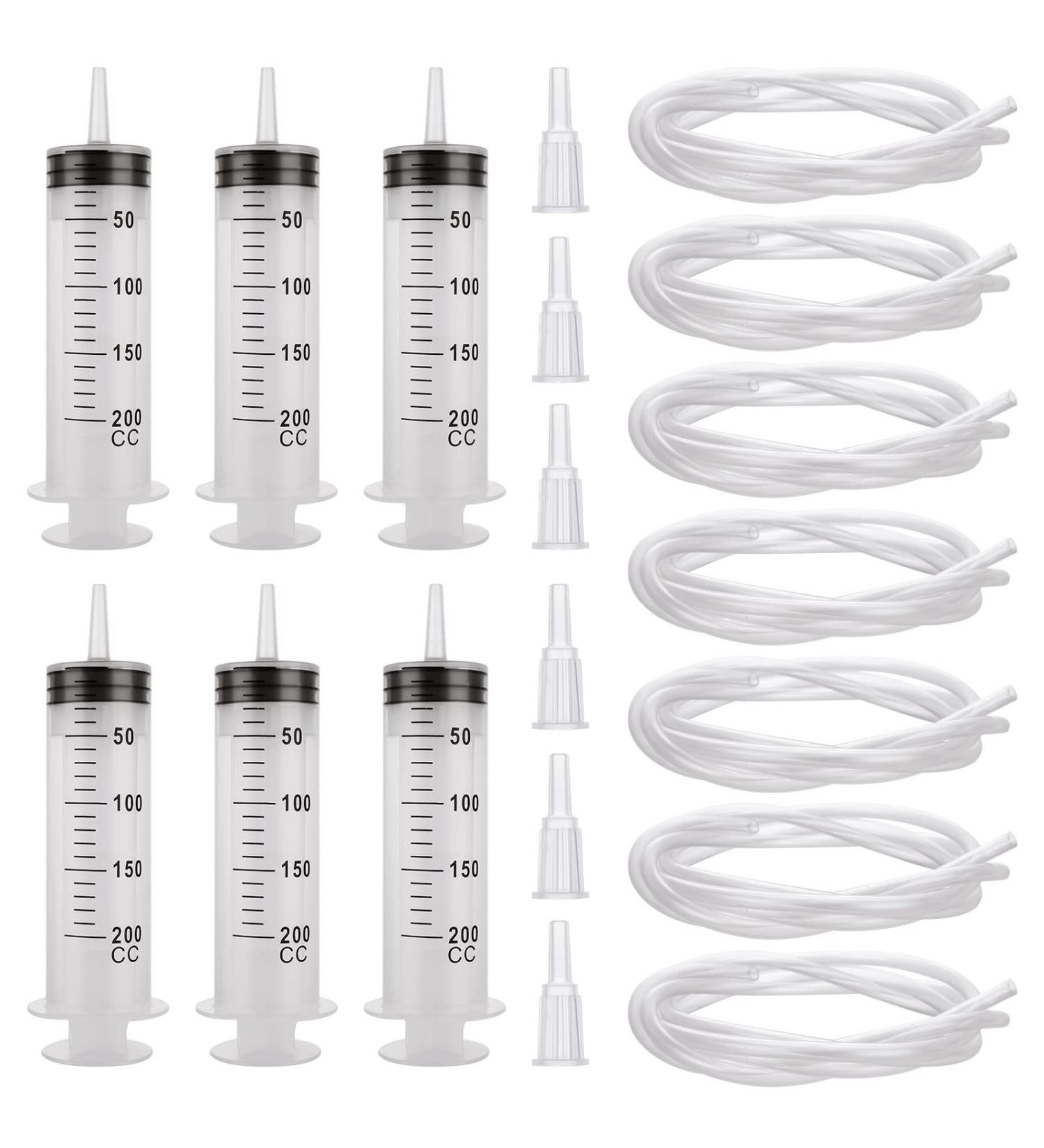 6PCS Large 200ml Syringe with Tube - Sterile and Sealed Plastic Syringe for Lip Gloss, Paint, Resin, Oil, Watering Plants - Buy Online on GoSupps.com