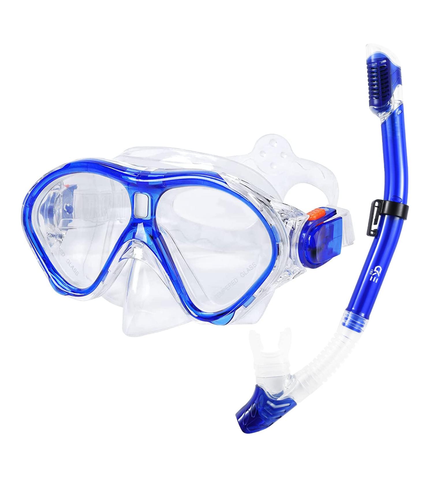 Kids Snorkel Set with Dry Top Mask and Carrying Bag - Luminous Scuba Gear for Boys and Girls (Ages 5-13) Blue - Buy Online on GoSupps.com