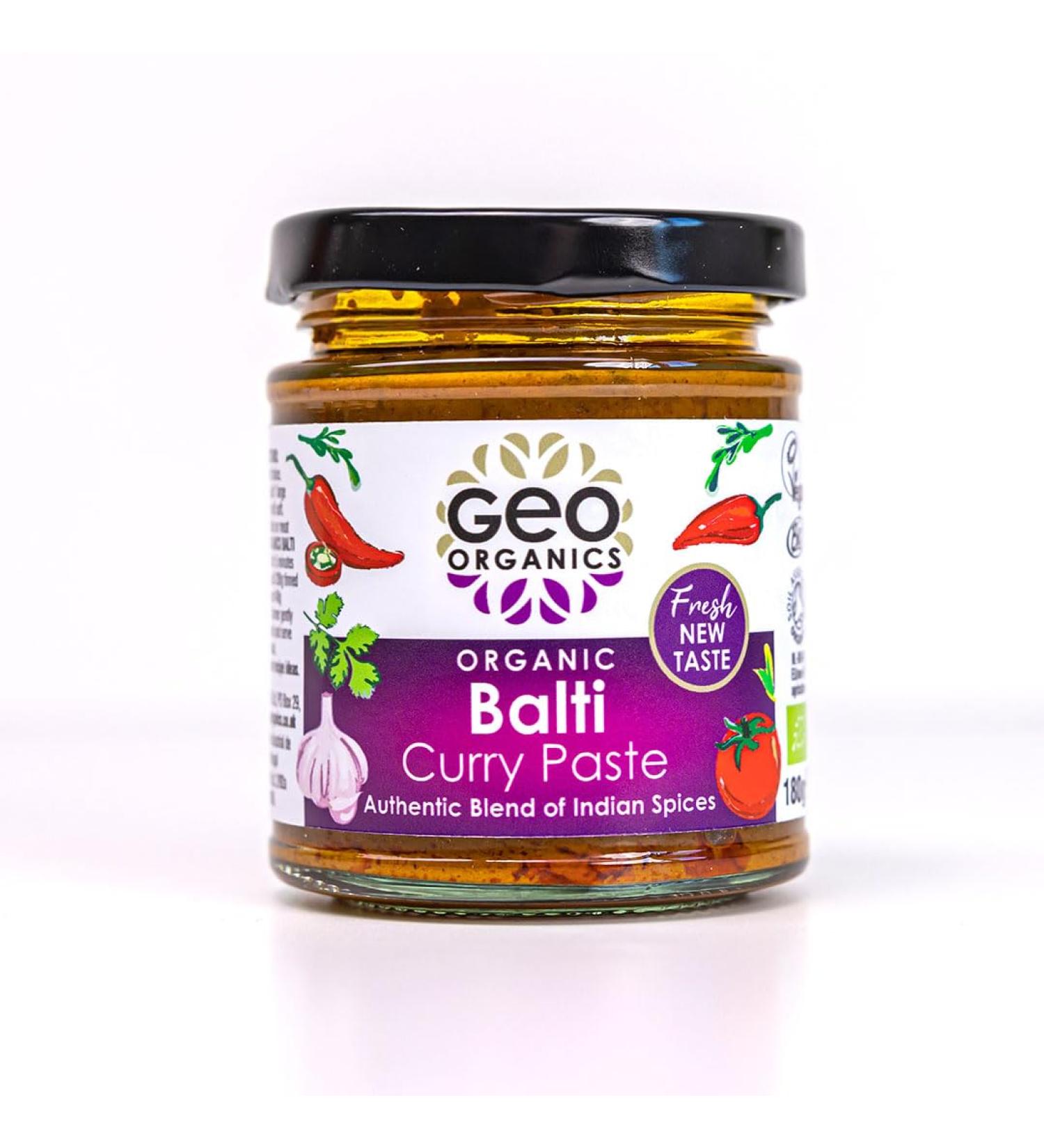 Geo Organics Balti Curry Paste | Organic Curry Paste | 180G | Serves 4 | Vegan Friendly | Authentic Restaurant Recipe Base Pack of 1 Balti Curry Paste 180g (Pack of 1) - Buy Online on GoSupps.com