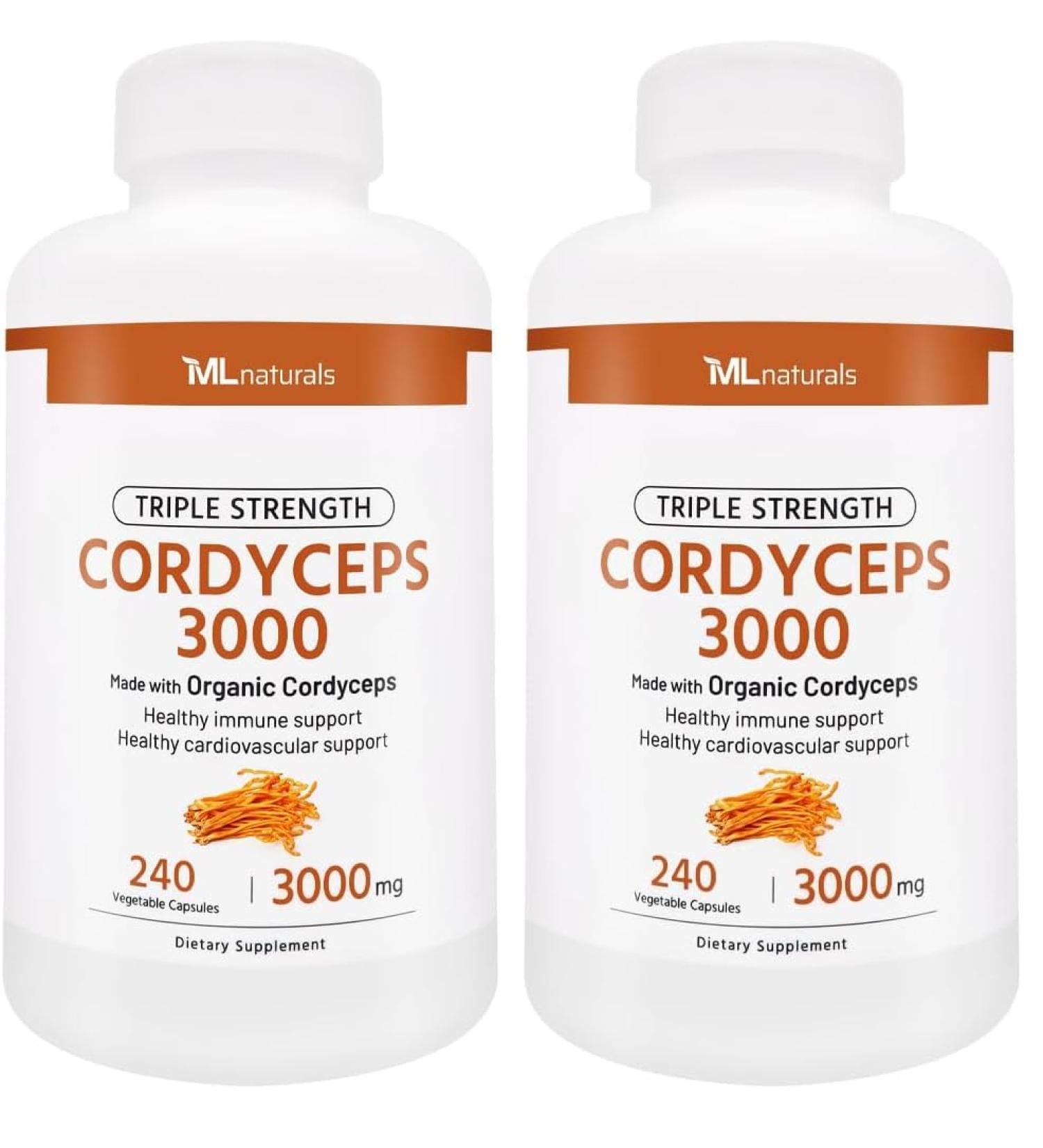 ML Naturals Triple Strength Cordyceps 3000 Made with Organic Cordyceps 240 Vegetable Capsules. Healthy Immune Support & Cardiovascular Support. Non-GMO NSF-Certified & cGMP-Compliant (Pack of 2) - Buy Online on GoSupps.com