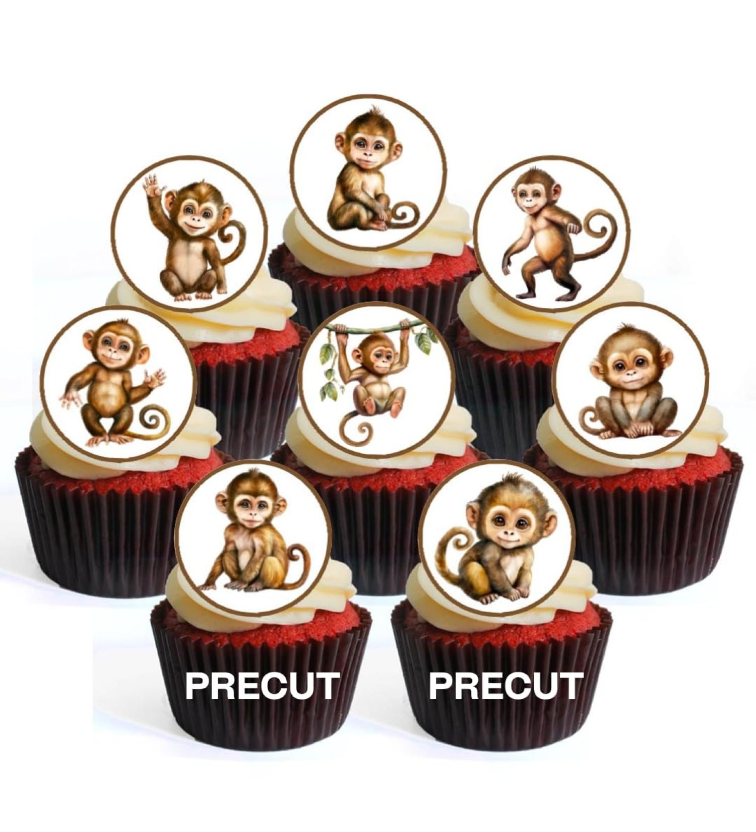 PRECUT Monkey Edible Cupcake Toppers - Cute Monkey Theme Premium Thickness SWEETENED VANILLA - wafer card disc cake decorations (Pack of 24) - Buy Online on GoSupps.com