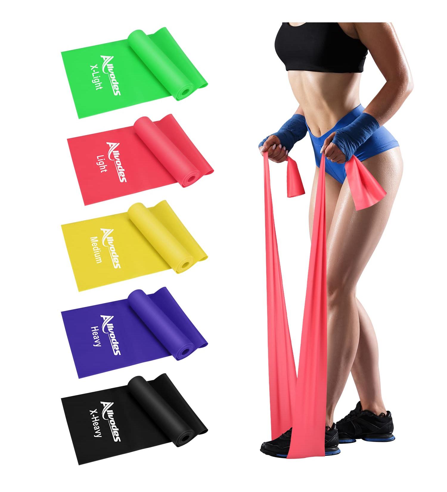 Allvodes Resistance Bands Set - 5 Latex Exercise Bands with Carrying Pouch | 5 Resistance Levels for Home Workout, Strength Training, Yoga & Pilates - Buy Online on GoSupps.com