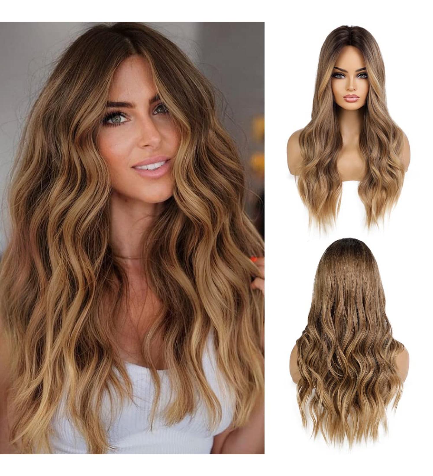Esmee Long Wave Ombre Brown Synthetic Curly Wig for Women - Perfect for Daily Wear and Parties - Buy Online on GoSupps.com