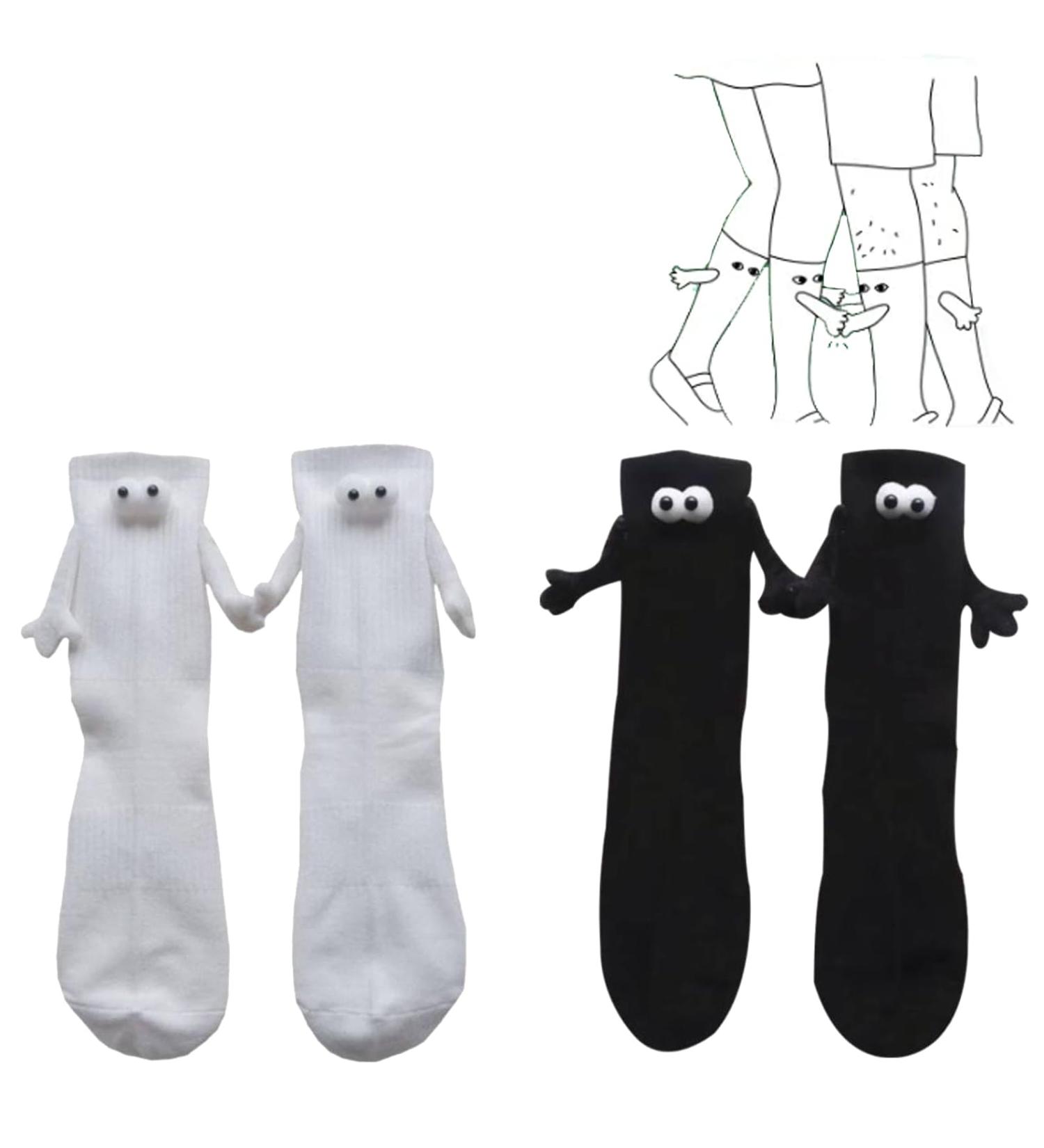LONGLUAN Couple Holding Hands Funny Magnetic Suction 3D Doll Matching Socks (2 Pairs) - One Size - Ideal for Couples - Buy Online on GoSupps.com