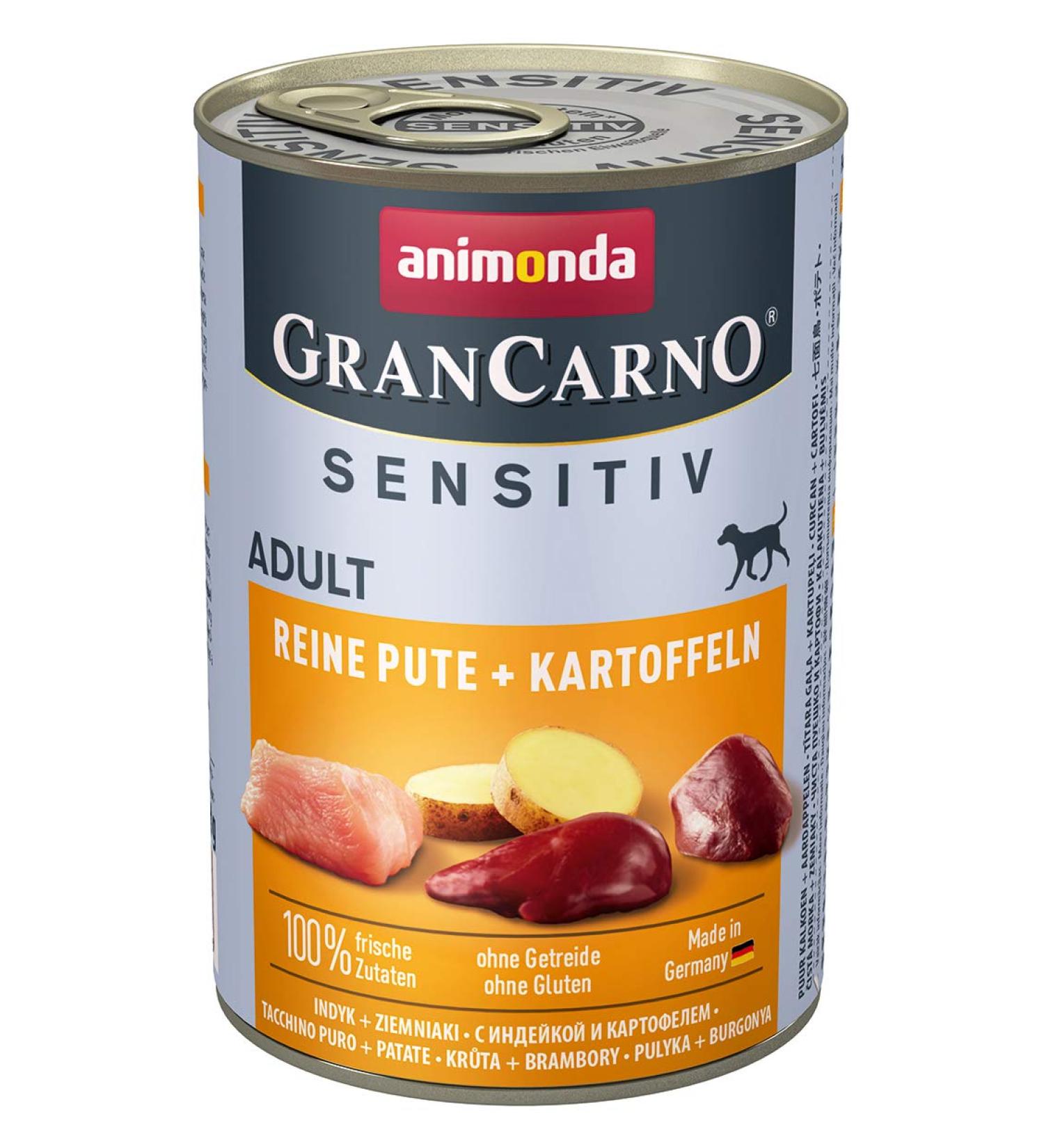 Animonda grancarno dog food adult sensitive wet food for adult dogs pure turkey + potatoes 6 x 400 g pure turkey + potatoes 1 piece (6 Pack)