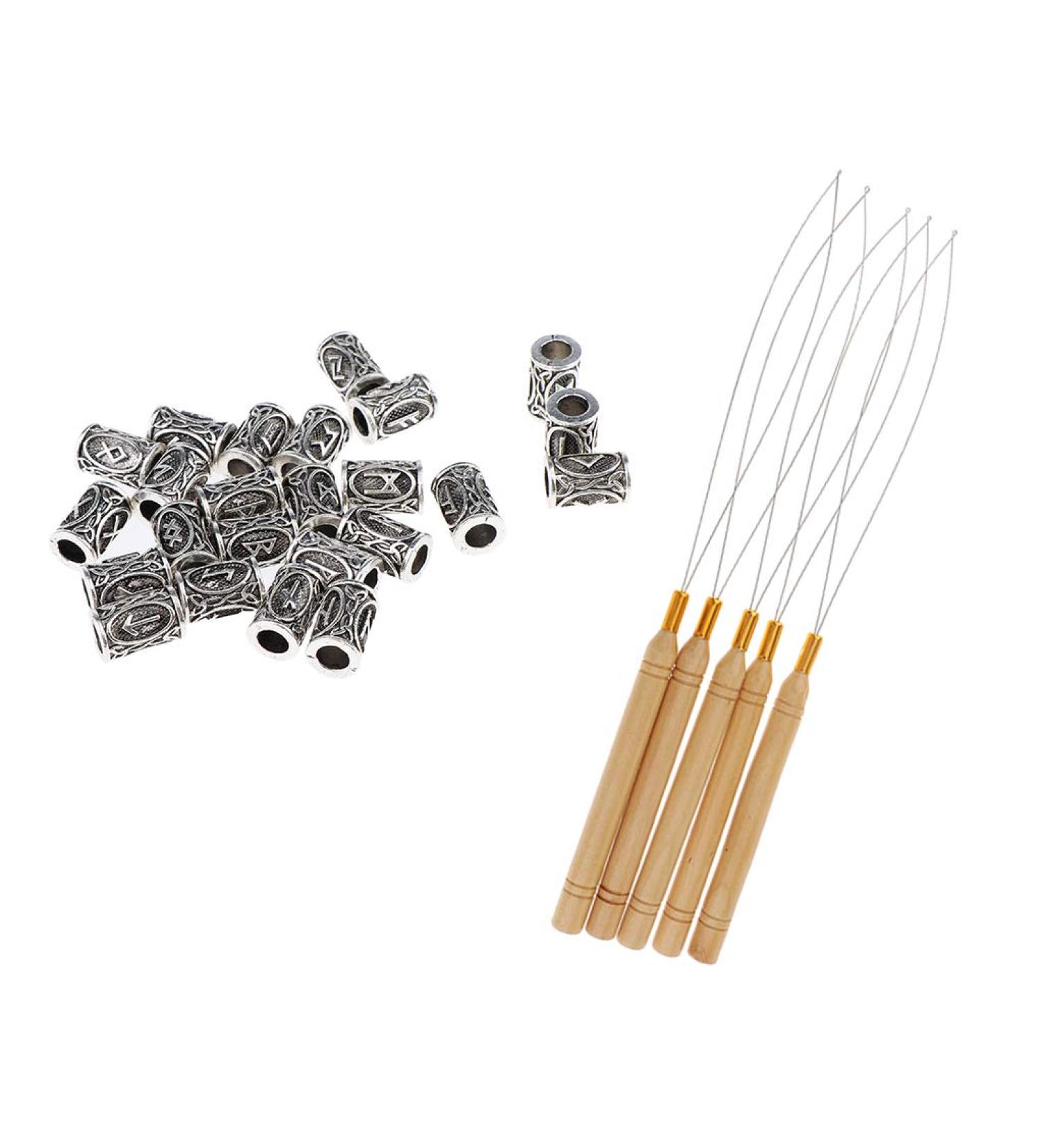 24 Viking Rune Pearls & 5 Hair Extension Needles - DIY Jewelry for Necklaces & Beards - Buy Online on GoSupps.com