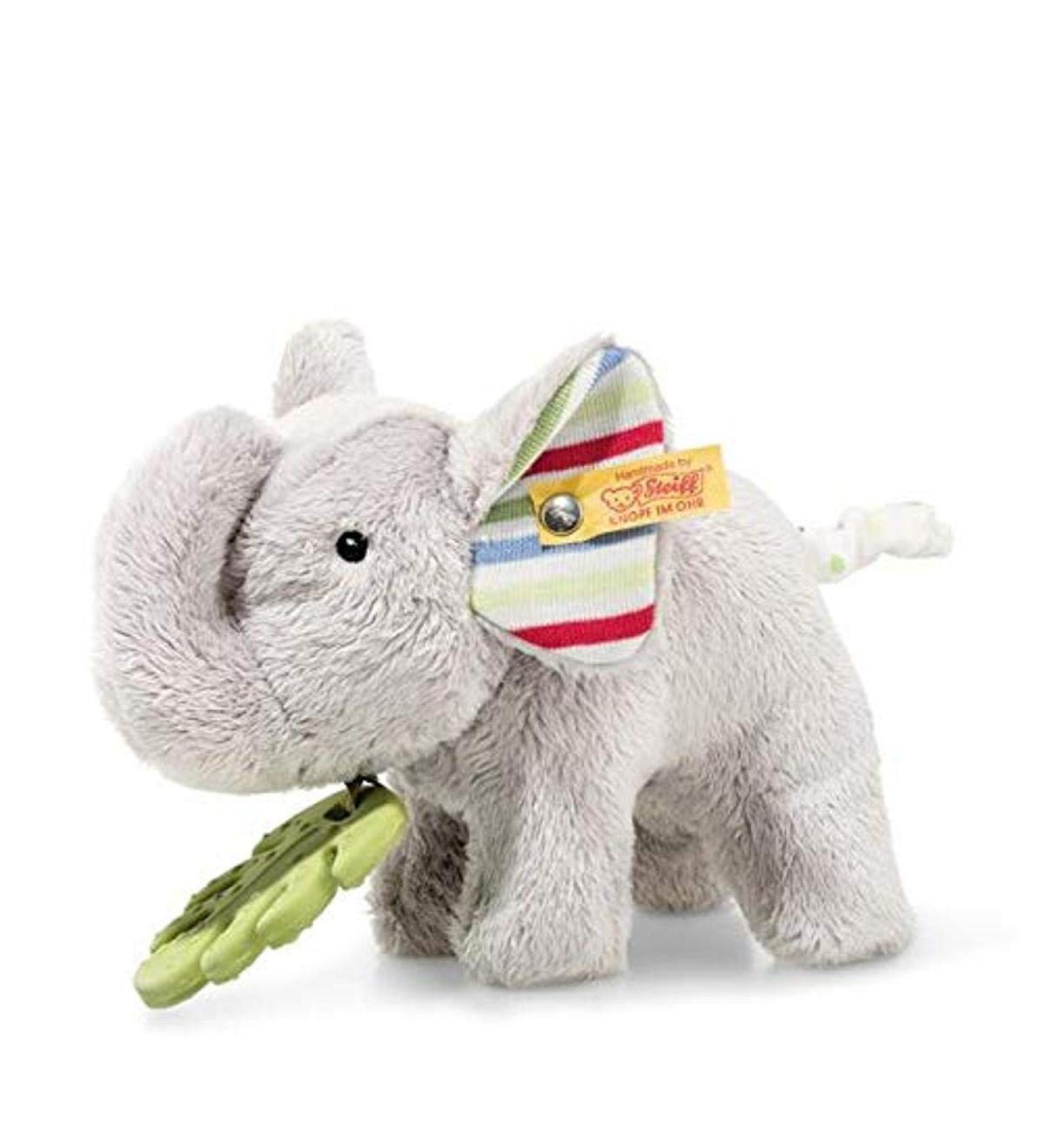 Steiff 242021 Timmi Elephant plush elephant with teething ring 17 cm washable grey