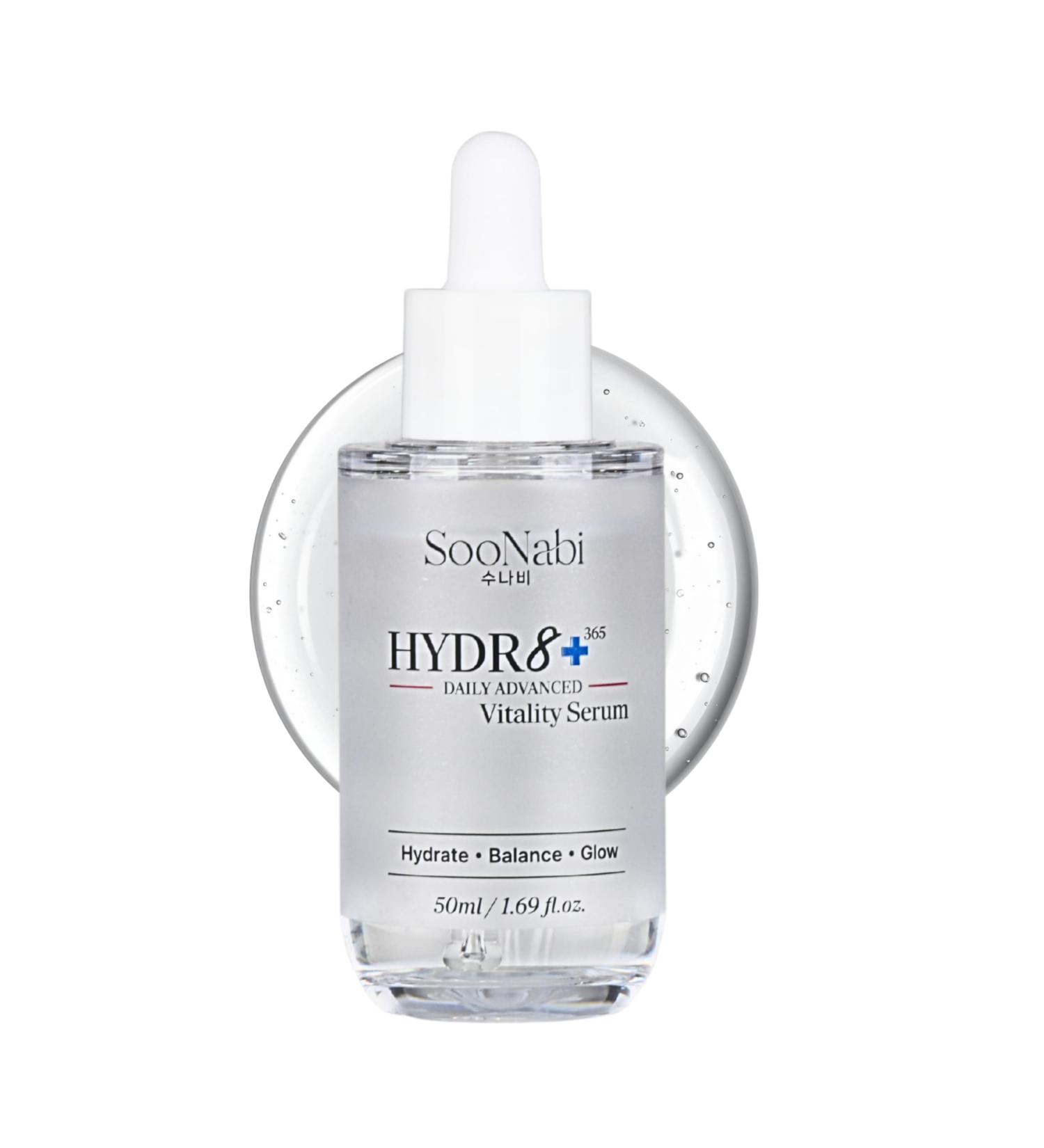 SooNabi HYDR8+ 365 Daily Advanced Vitality Serum 50ml | 7 Types of Hyaluronic Acid NB P Complex Multi Peptide Complex Centella Asiatica & Beta Glucan Niacinamide | Vegan pH Balanced Hydration - Buy Online on GoSupps.com