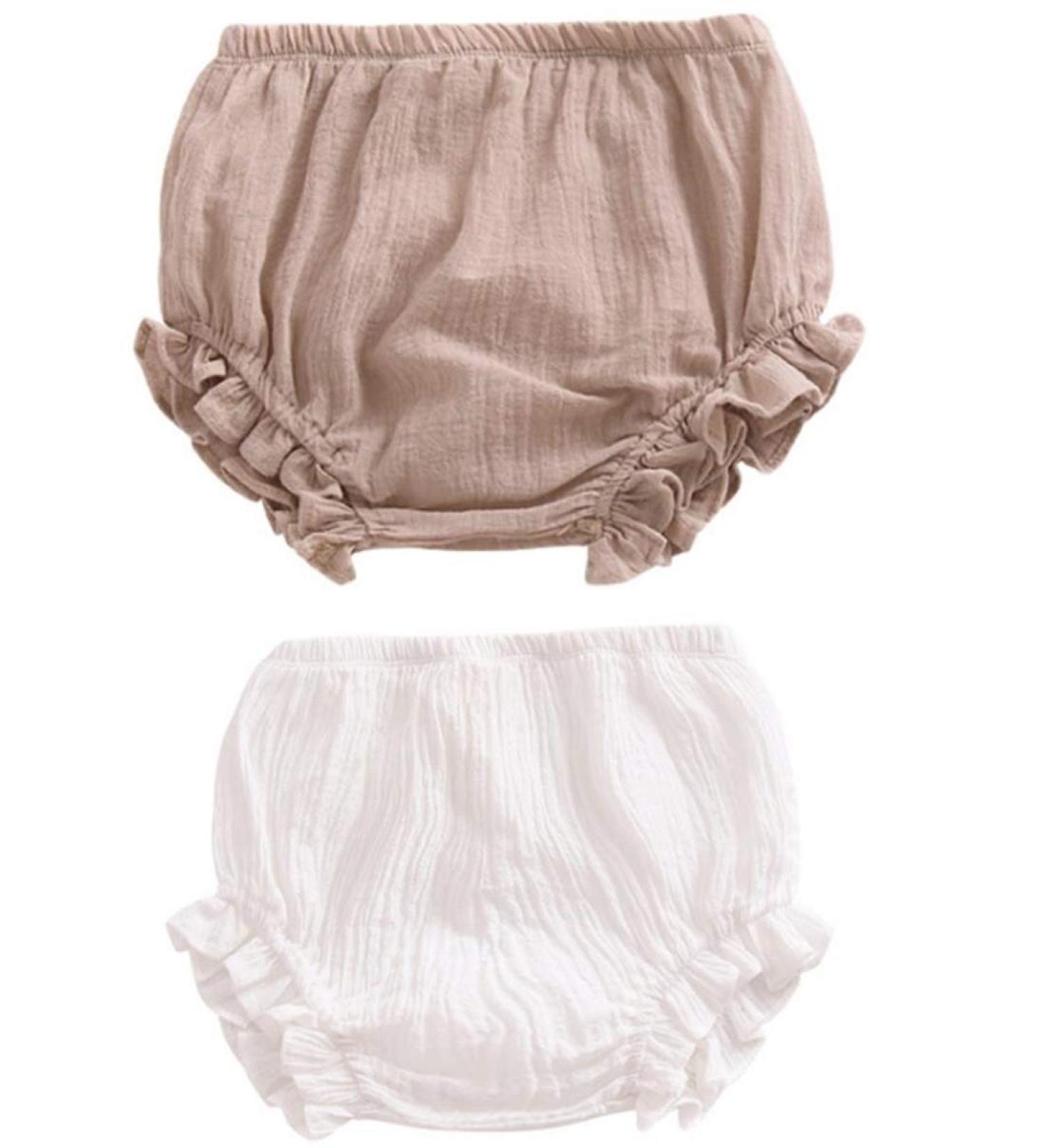 HASAKI Baby Diaper Cover - 2-Pack Toddler Linen Bloomer Shorts Set (2-3 Years) - Khaki & White - Buy Online on GoSupps.com
