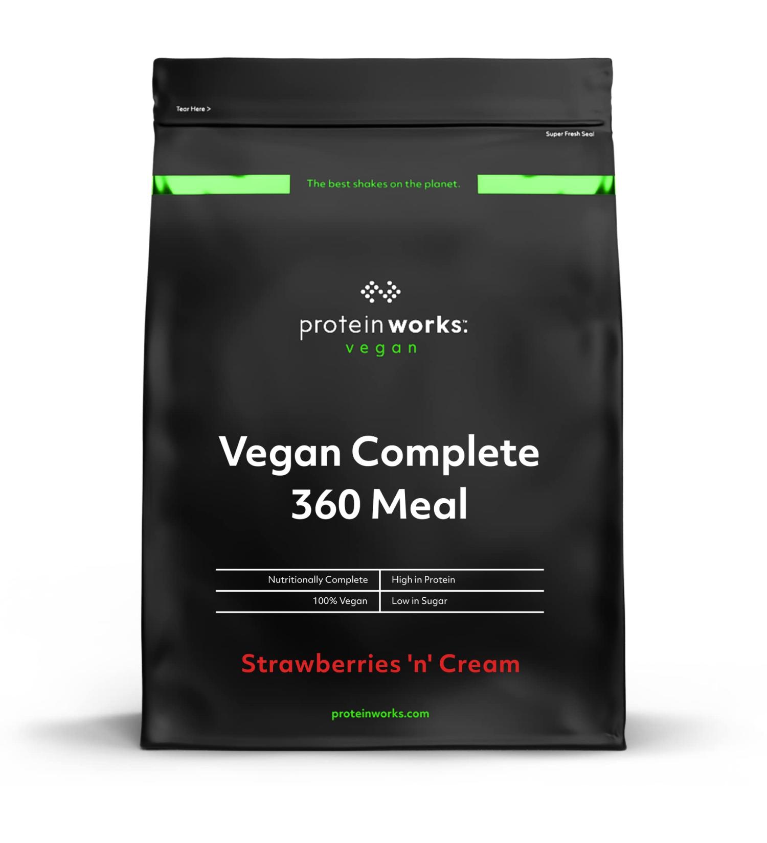 Vegan Complete 360 Meal - Protein Works | Vegan Meal Replacement Shake | 10 Servings | Strawberry & Cream | 1kg - International Shipping Available - Buy Online on GoSupps.com