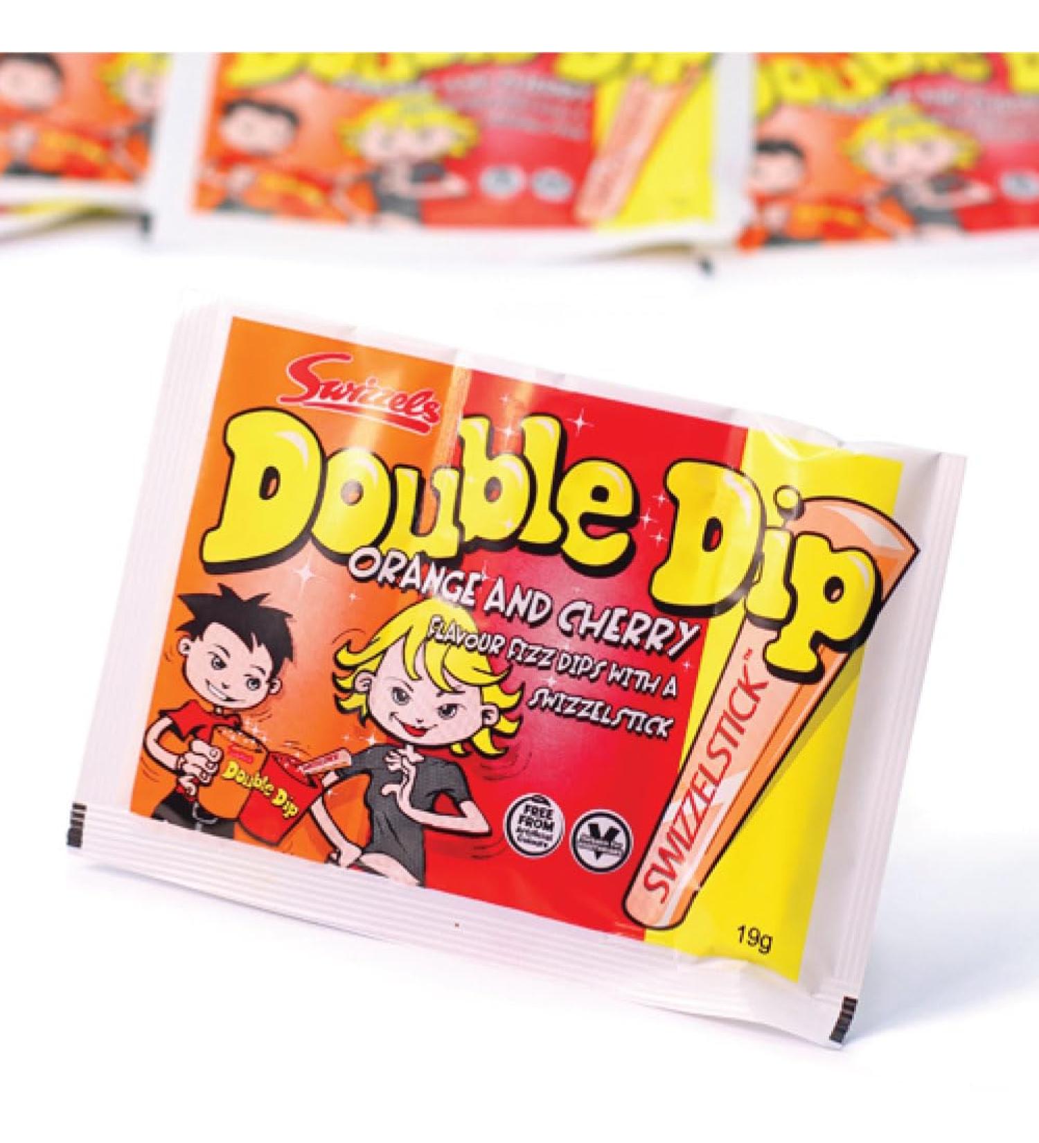 Swizzels Double Dip Sweets - 18x 19g Packs Orange and Cherry Sherbet with Candy Stick Dips