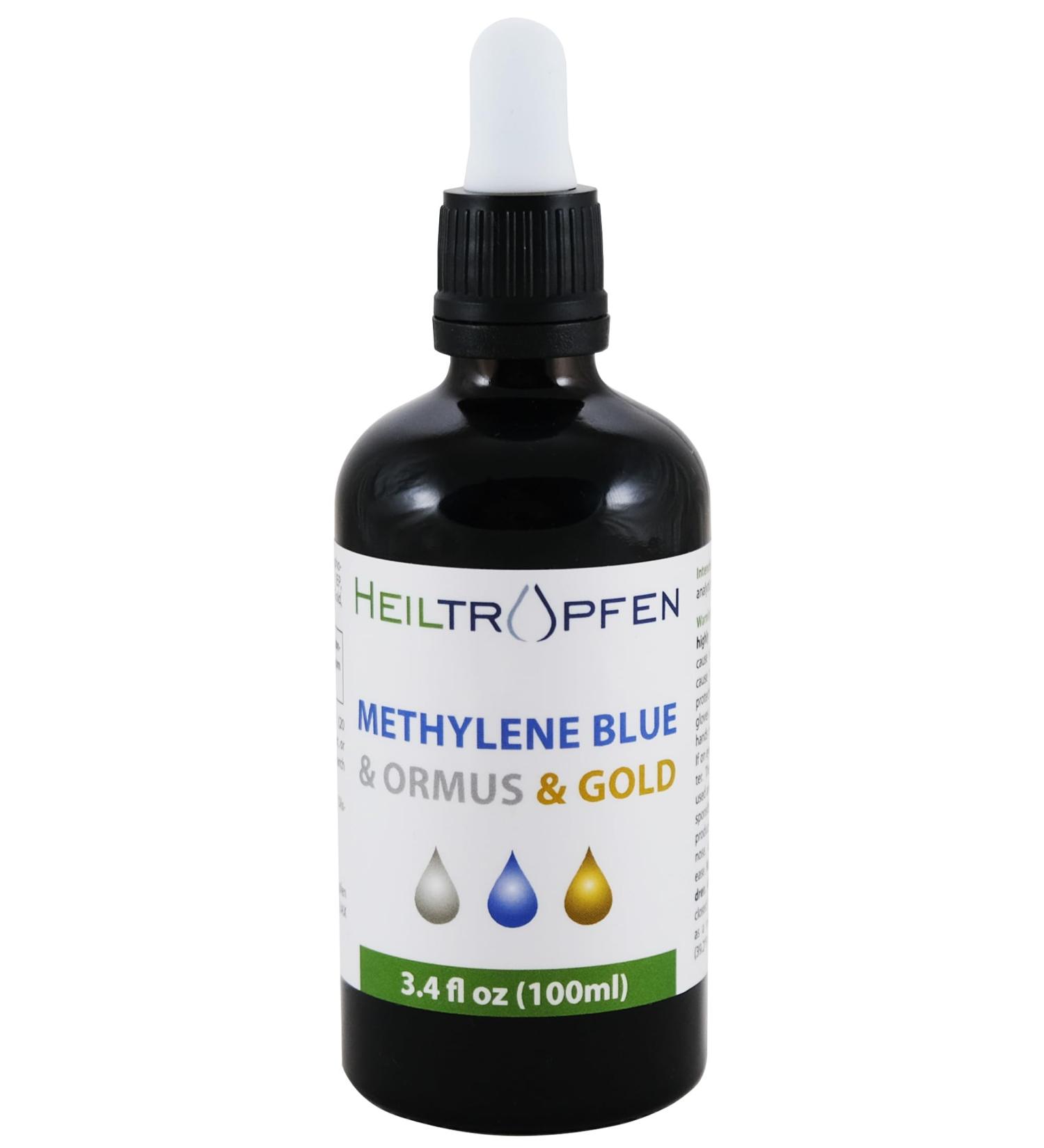 Methylene Blue & Ormus & Gold 3.4 Fl Oz - 100 ml | Ultra High Purity | with 10 ppm Colloidal Gold 24K | Glass Bottle | Third-Party Tested | Heiltropfen  - Buy Online on GoSupps.com