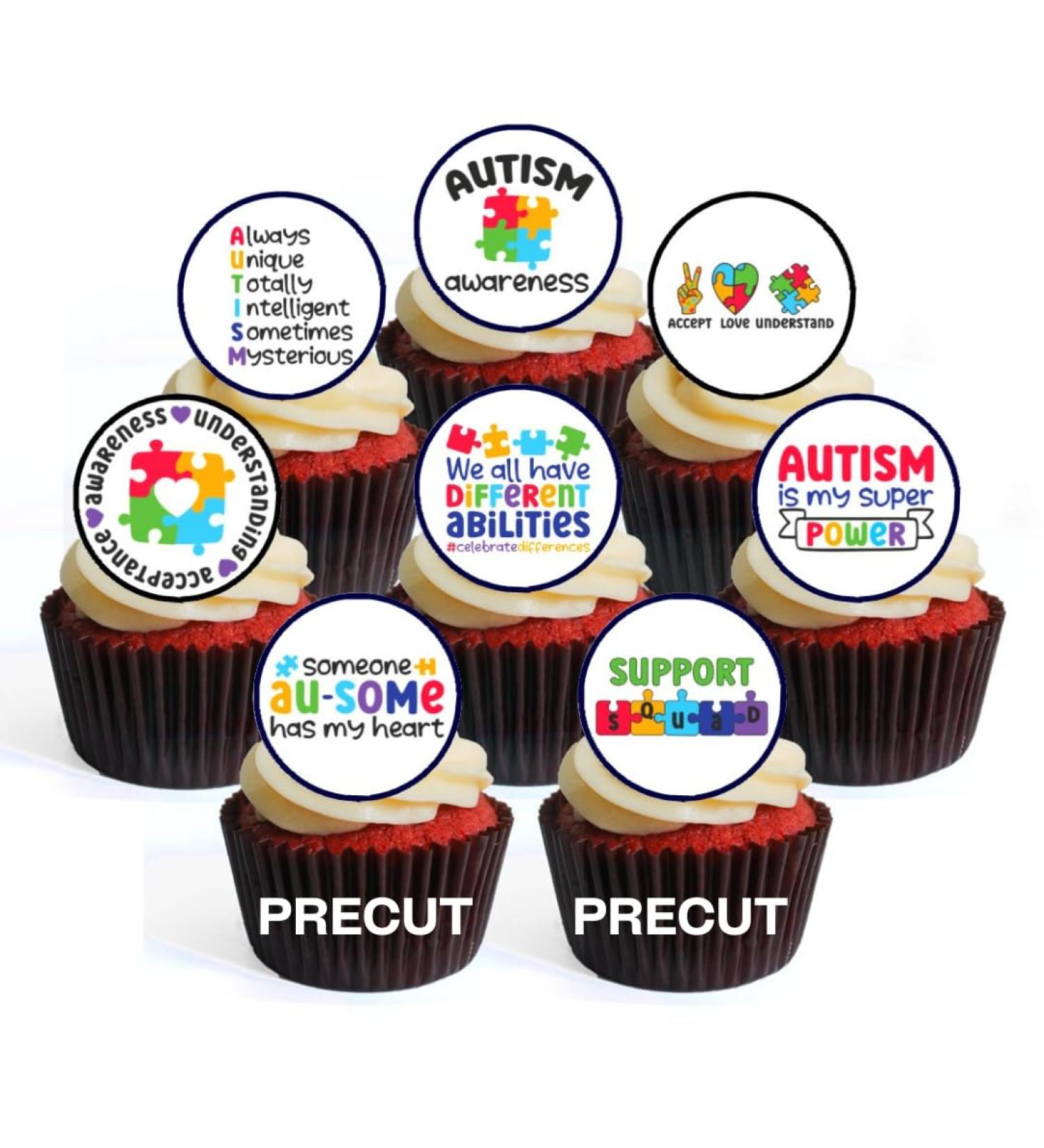 24 PRECUT Autism Awareness Edible Cupcake Toppers - Jigsaw Theme Premium Thickness SWEETENED Vanilla - Wafer Card disc Cake Decorations - Buy Online on GoSupps.com