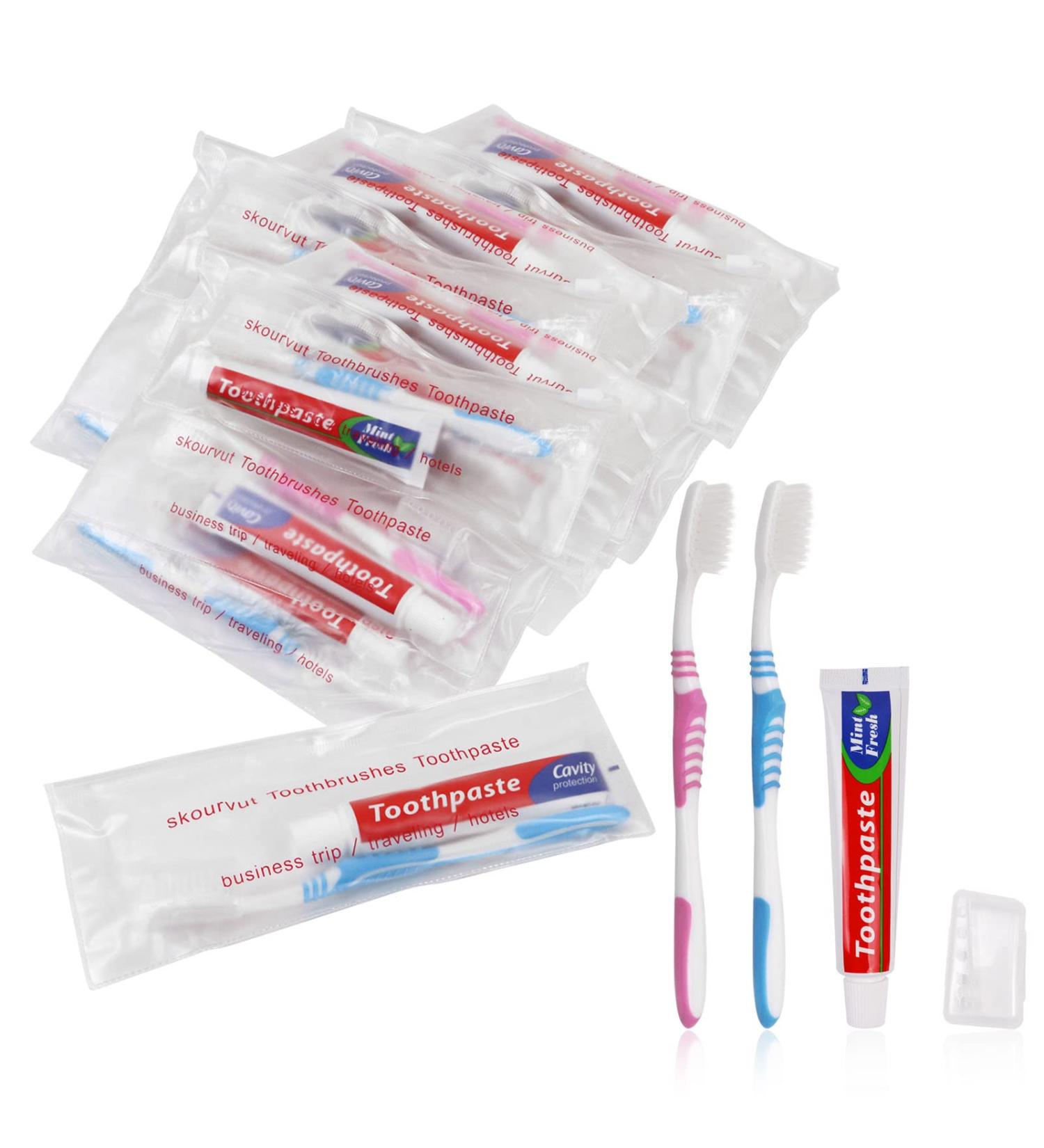 Disposable Toothbrushes with Toothpaste Individually Wrapped - Travel Kit with Plastic Zip Bag and Head Cover - Bulk Toothbrush for Homeless, Travel, Shelter, Airbnb, Hotel Guest, Apartment (20) - Buy Online on GoSupps.com