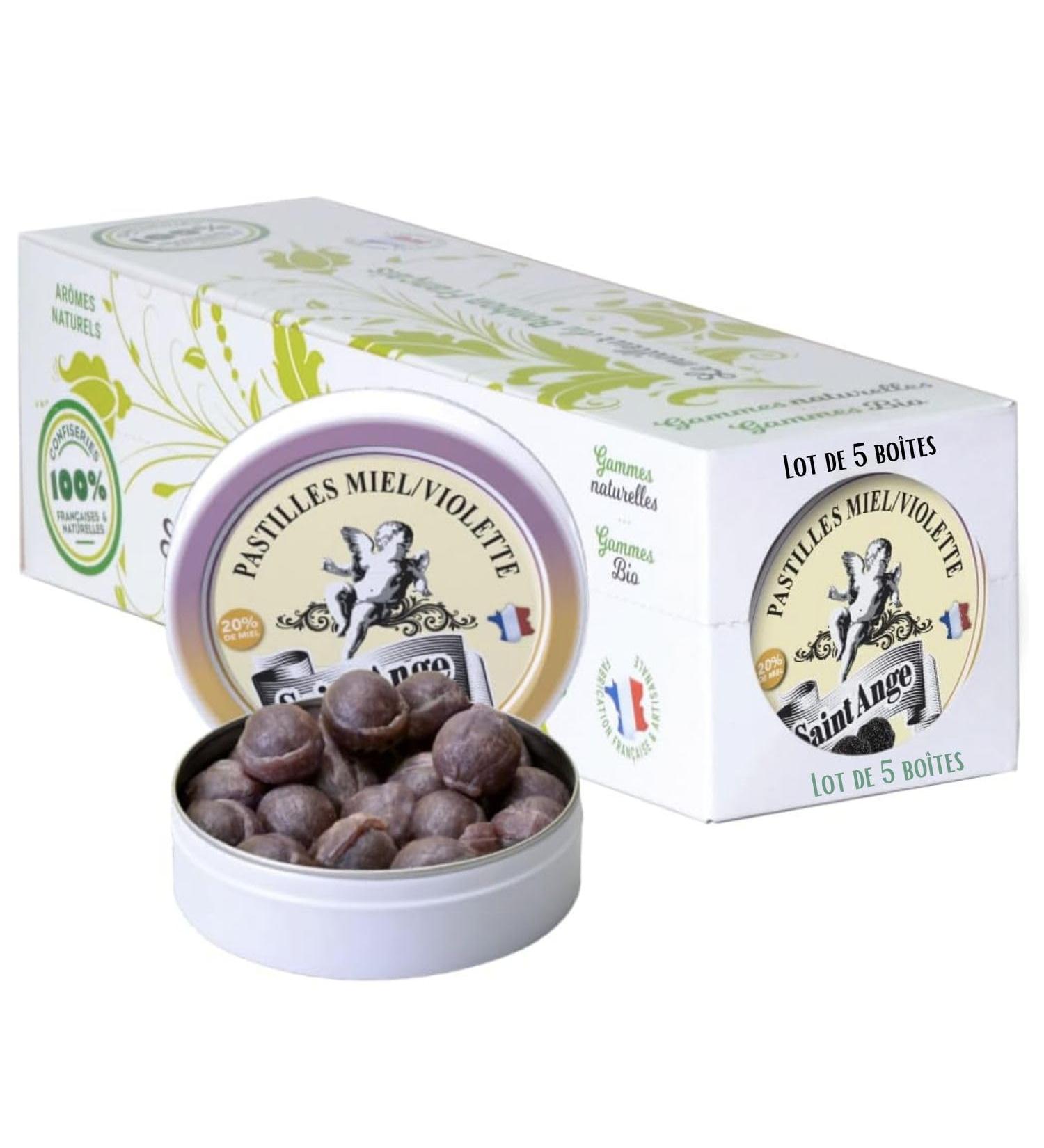 Lot of 5 boxes of Violet Honey Pastilles Saint-Ange Traditional Sweets 100% French Violet Honey - Buy Online on GoSupps.com