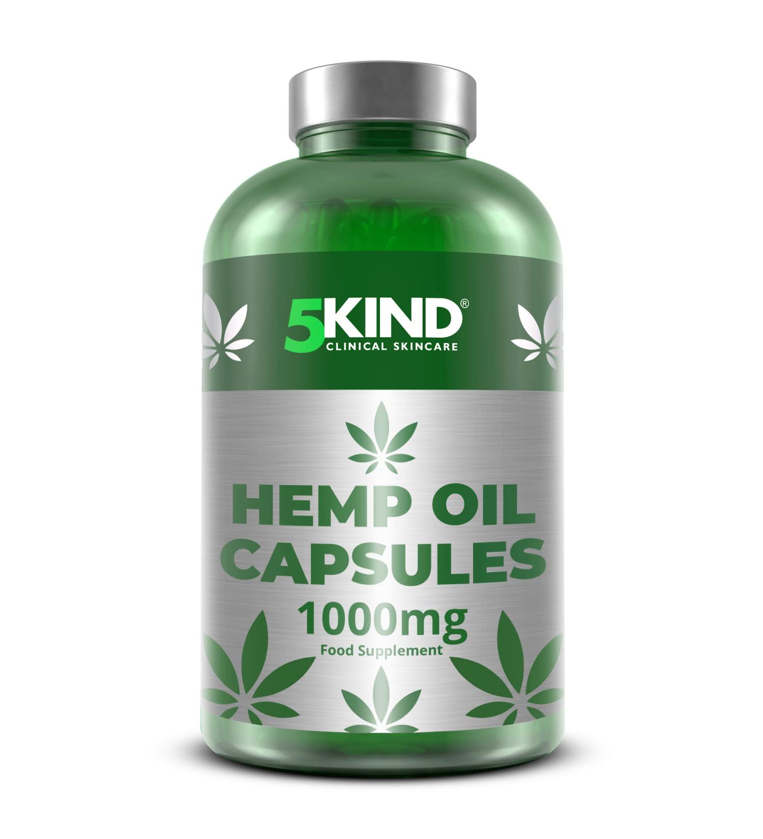 Hemp Seed Oil Capsules 1000mg - 180 Soft Gel Virgin Cold Pressed Tablets by 5kind - Omega 3 6 9 Rich - Buy Online on GoSupps.com