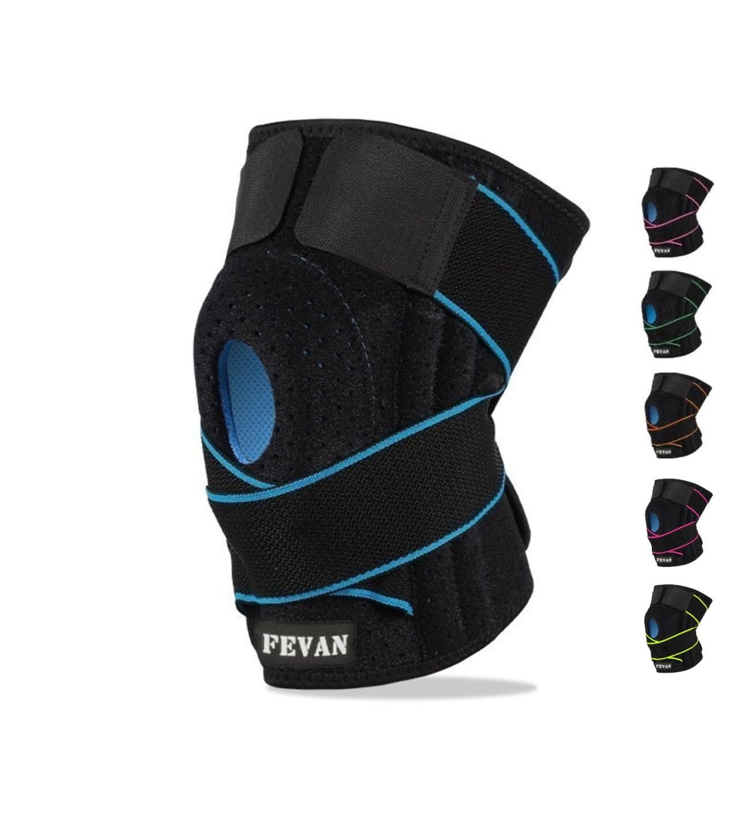 Buy Fevan Kniebandage with Side Stabilizers - Neoprene Knee Support for Men & Women | Ideal for Sports - Black/Blue & Blue/Black Options - Buy Online on GoSupps.com