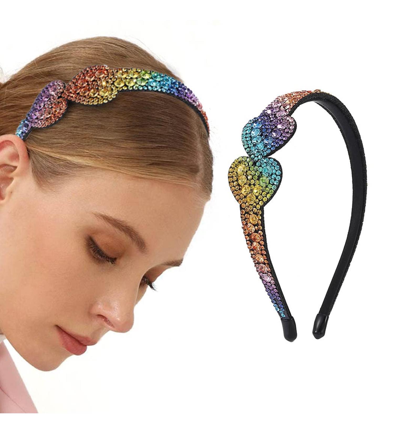 Zoestar Crystal Headband Love Heart Hair Hoop Glitter Elastic Hair Bands Party Custom Hair Accessories for Women and Girls (Colorful) - Buy Online on GoSupps.com