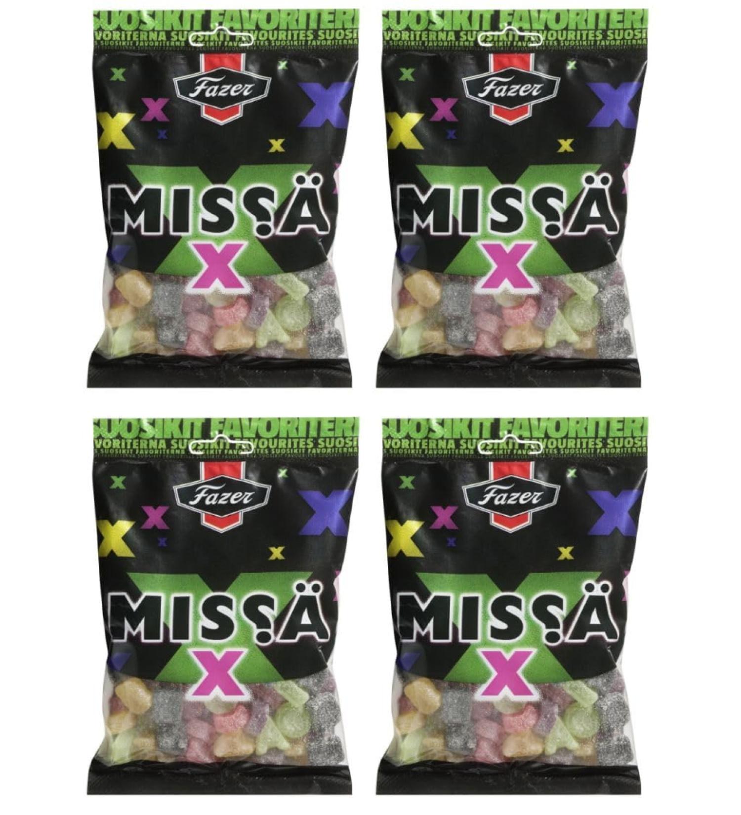 4 x 180g. of Fazer MISS (MISSA) X Finnish Mix of Salmiak & Fruit Wine Gums Liquorice Candy Candies Sweets Bag Wholesale