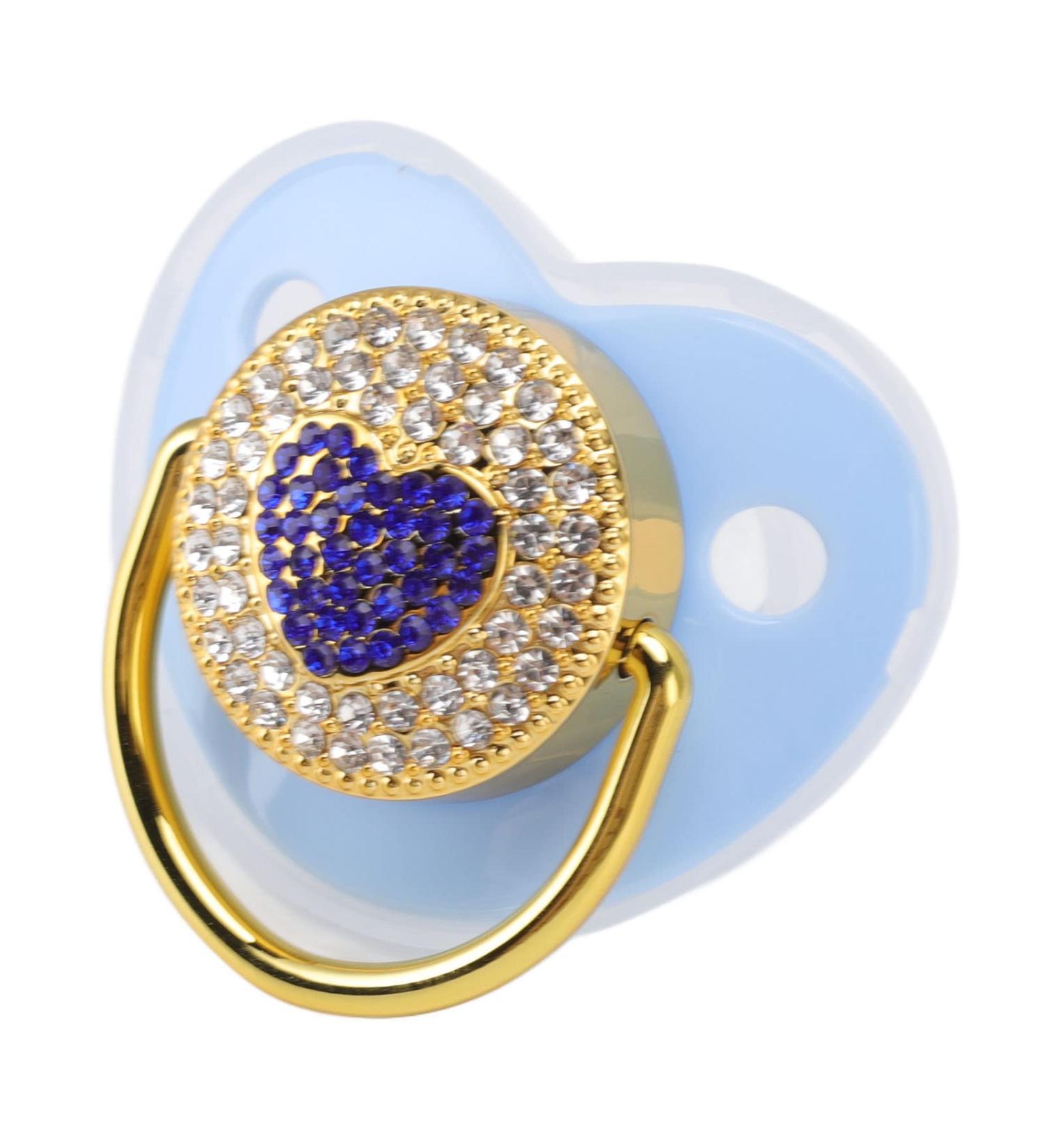 Heart-Shaped Silicone Baby Pacifier - Rhinestone Infant Soothing Toy for Newborns 6-18 Months - Ideal Breastfeeding Gift (Blue) - Buy Online on GoSupps.com
