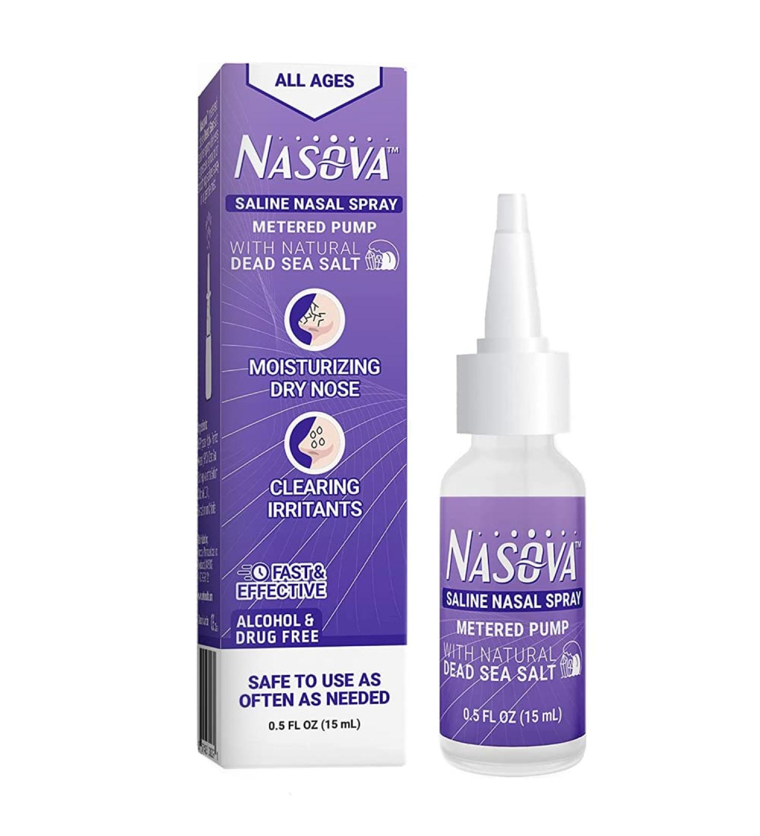 Nasova Saline Spray with Natural Dead Sea Salt - 0.5oz Moisturizing Cooling Spray for Nasal Dryness Relief - Clear Nasal Passages - Pack of 1 - Buy Online on GoSupps.com
