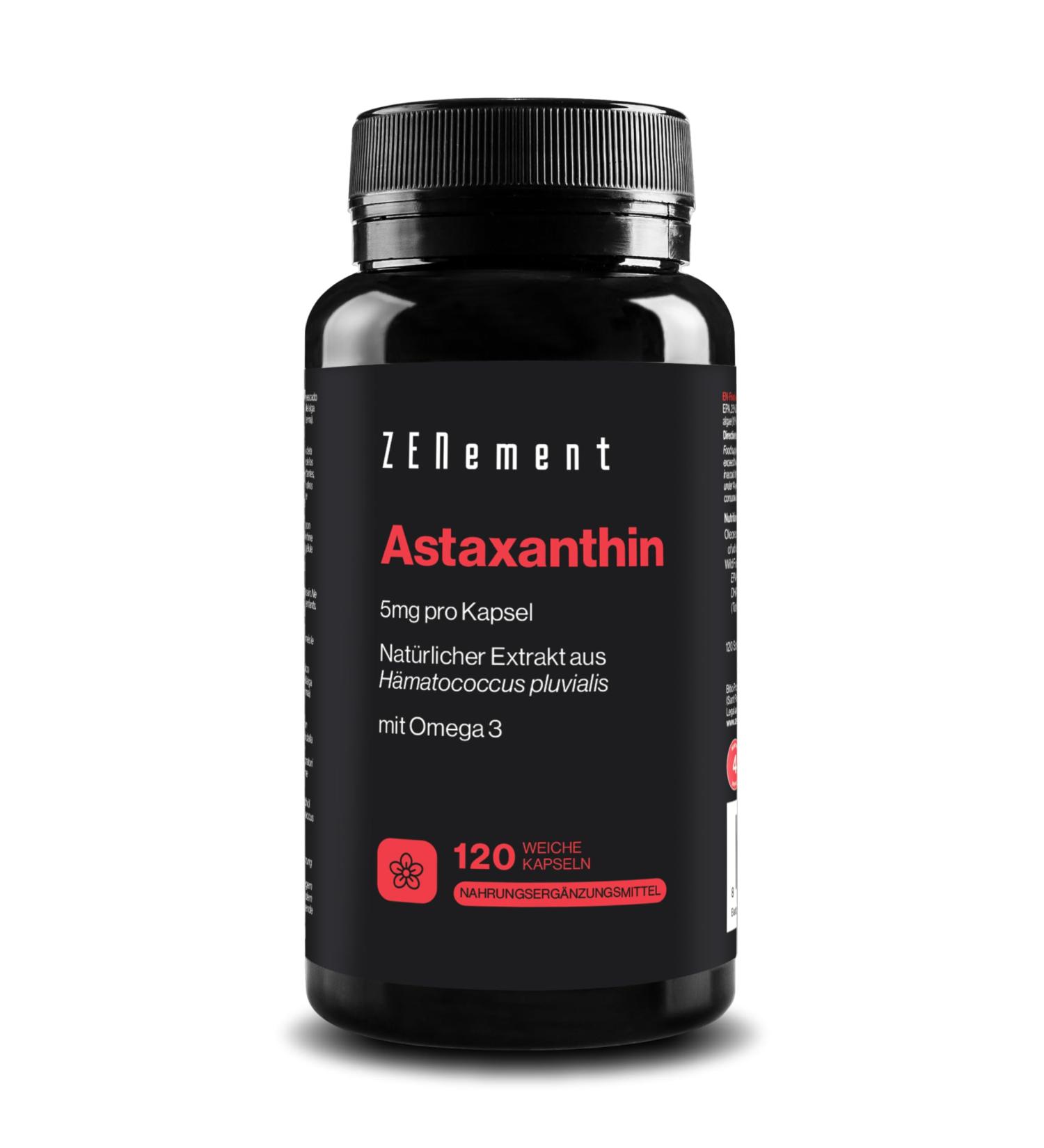 Astaxanthin 50mg from Haematococcus Pluvialis | 120 Softgel Capsules | Natural High Dose Sea Algae with Omega 3 | Zenement - Oxidation Protection - Buy Online on GoSupps.com