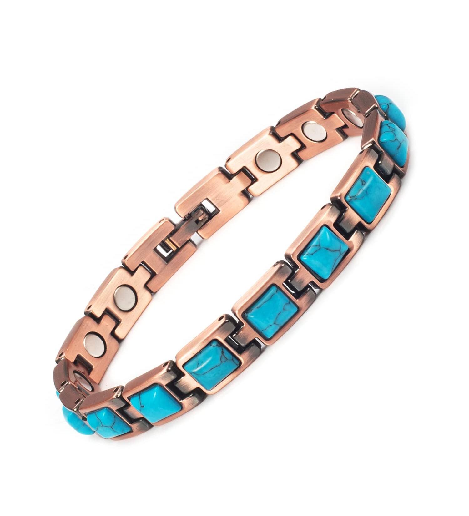 Yinox Magnetic Therapy Arthritis Copper Bracelet for Women - Stylish Relief for Wrist Pain with Turkish Turquoise (3500 Gauss) - Buy Online on GoSupps.com