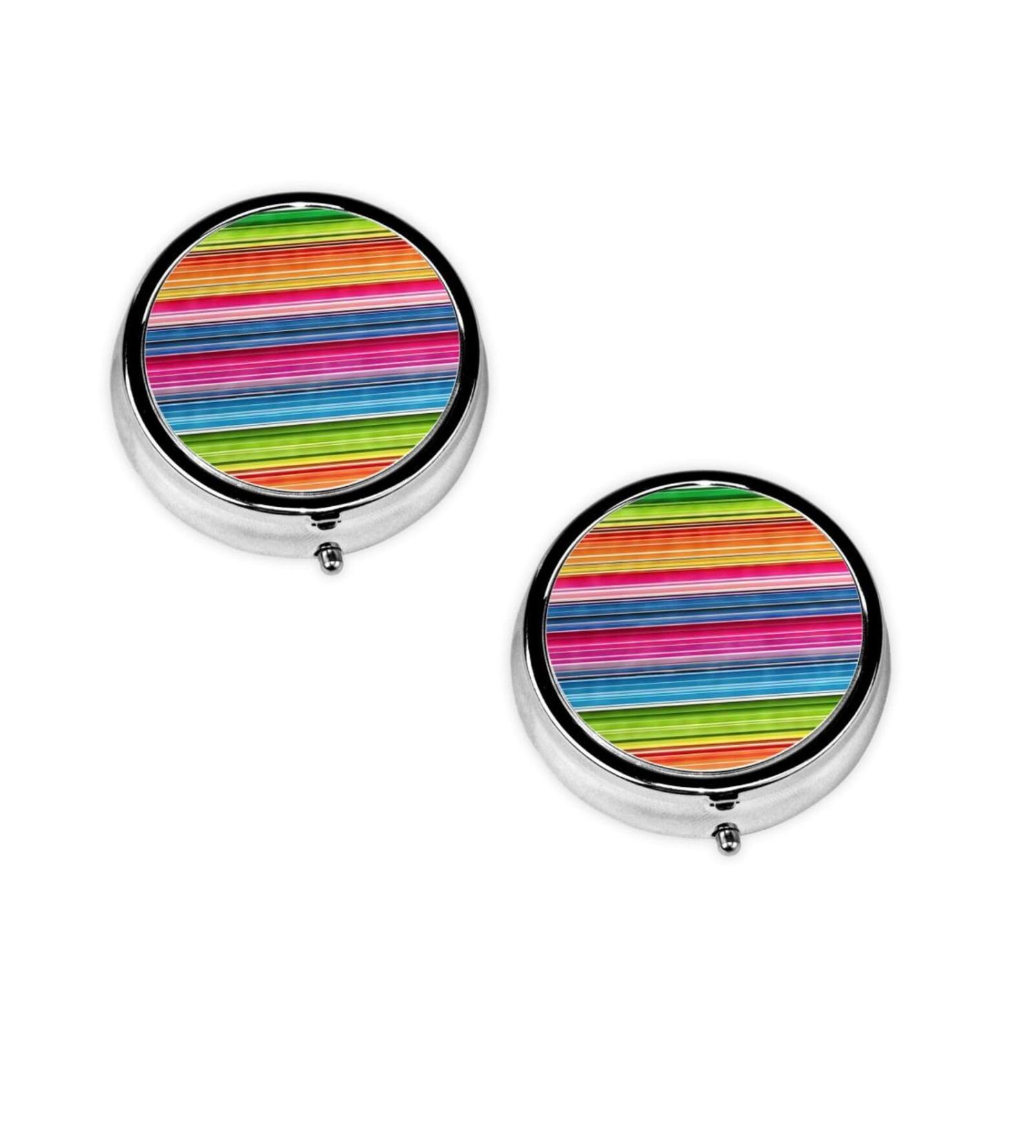 Colorful Mexican Stripes Mini Round Pill Box - 3 Compartment Portable Pill Organizer for Home Office & Travel - Buy Online on GoSupps.com
