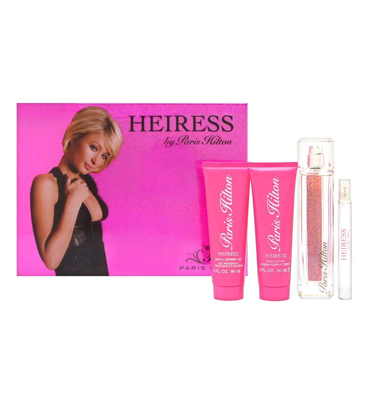 Heiress by Paris Hilton for Women 4 Piece Set Includes: 3.4 oz Eau de Parfum Spray + 0.34 Eau de Parfum Spray + 3.0 oz Body Lotion + 3.0 oz Bath & Shower Gel - Buy Online on GoSupps.com