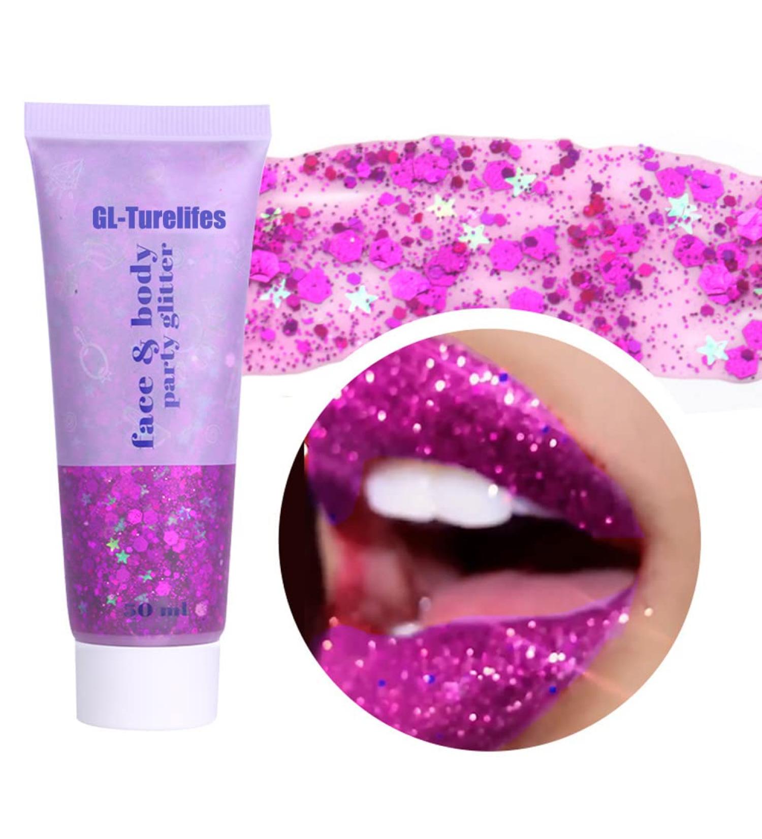 Turelifes Chunky Glitter Gel - Festival Glitter Body Gel for Face, Hair & Nails - 50ml Sparkling Purple - Easy to Apply & Remove - Buy Online on GoSupps.com