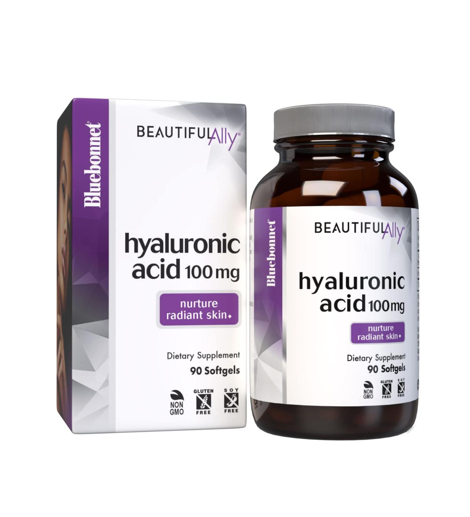 Bluebonnet Nutrition Beautiful Ally Hyaluronic Acid 100mg - 90 Softgels for Glowing Skin - Buy Online on GoSupps.com