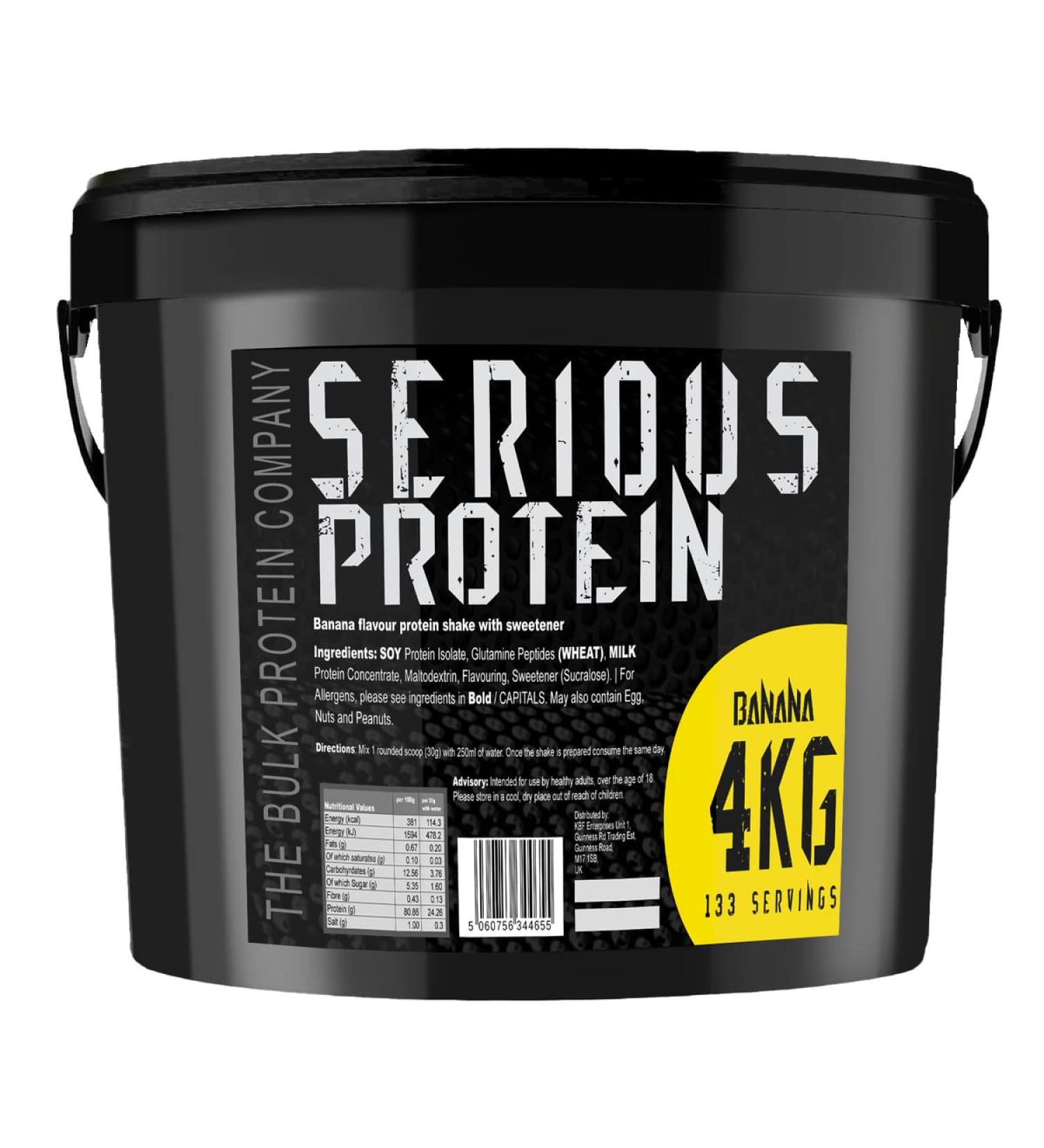 The Bulk Protein Company SERIOUS Protein Powder 4kg - Banana Flavor | Low Carb Muscle Growth & Recovery Supplement | 133 Servings - Buy Online on GoSupps.com
