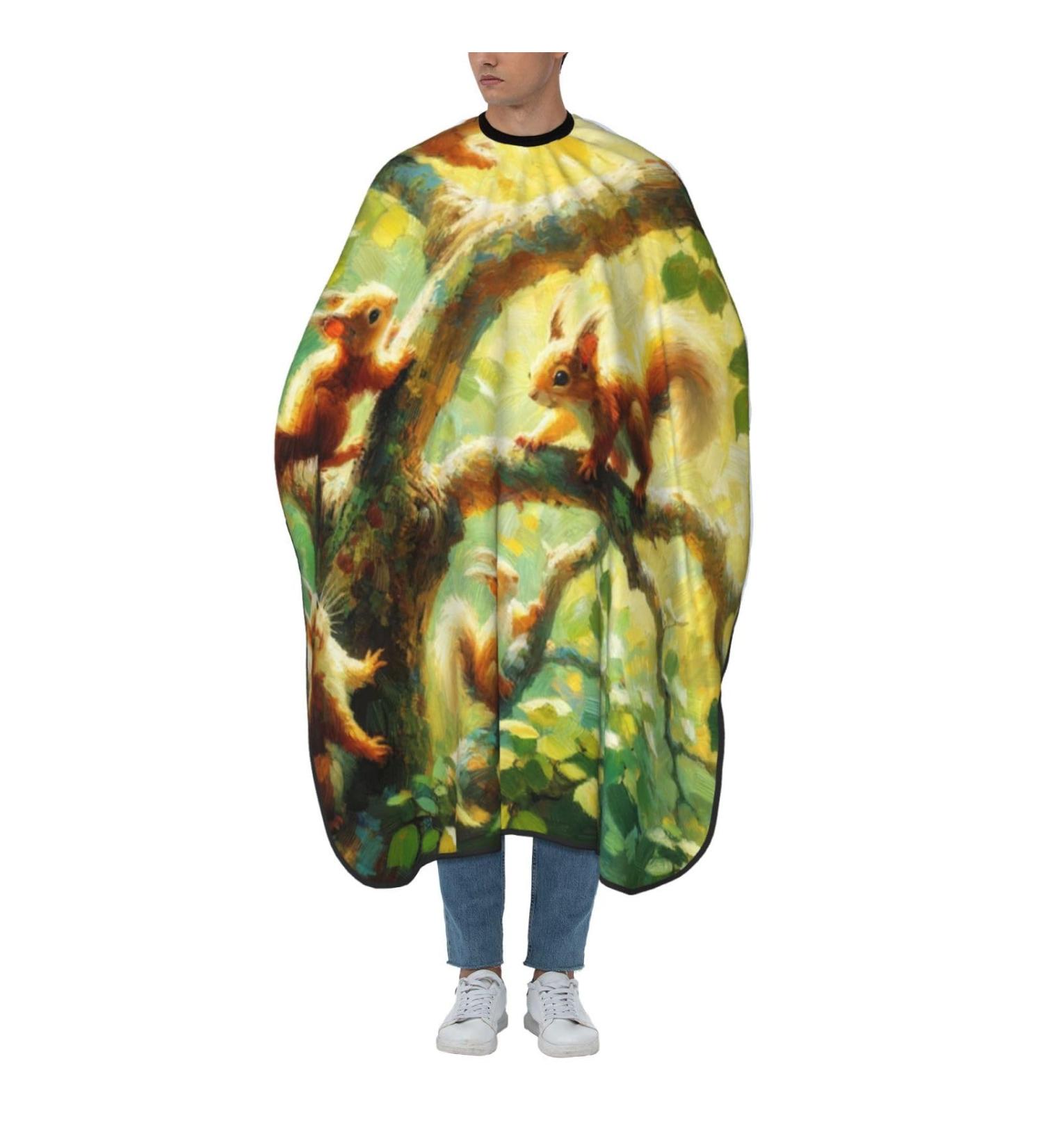 Augenstern 55x66 Inch Adult Barber Cape - Squirrel on Tree Oil Painting Haircut Cape with Snap Closure - International Shipping Available - Buy Online on GoSupps.com