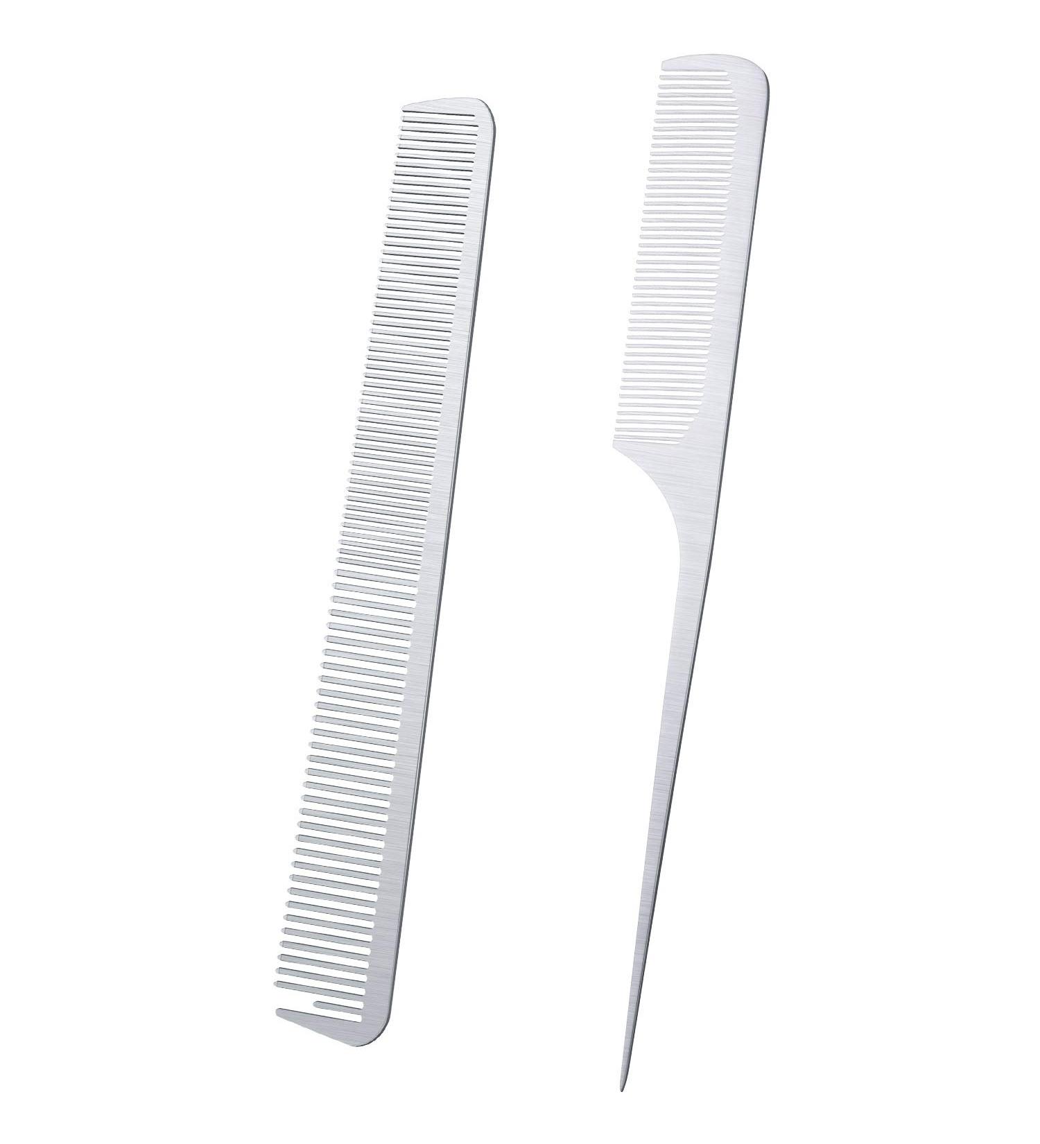 2 Pack Metal Tail Combs - Stainless Steel Rat Tail & Fine Cutting Hair Styling Combs - Buy Online on GoSupps.com