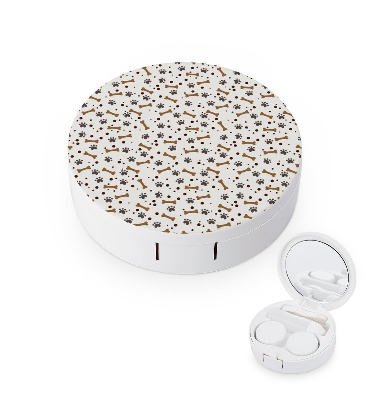 Dog Paws Bone Pattern Contact Lens Case - Portable Travel Box with Mirror for Easy Lens Care - Buy Online on GoSupps.com