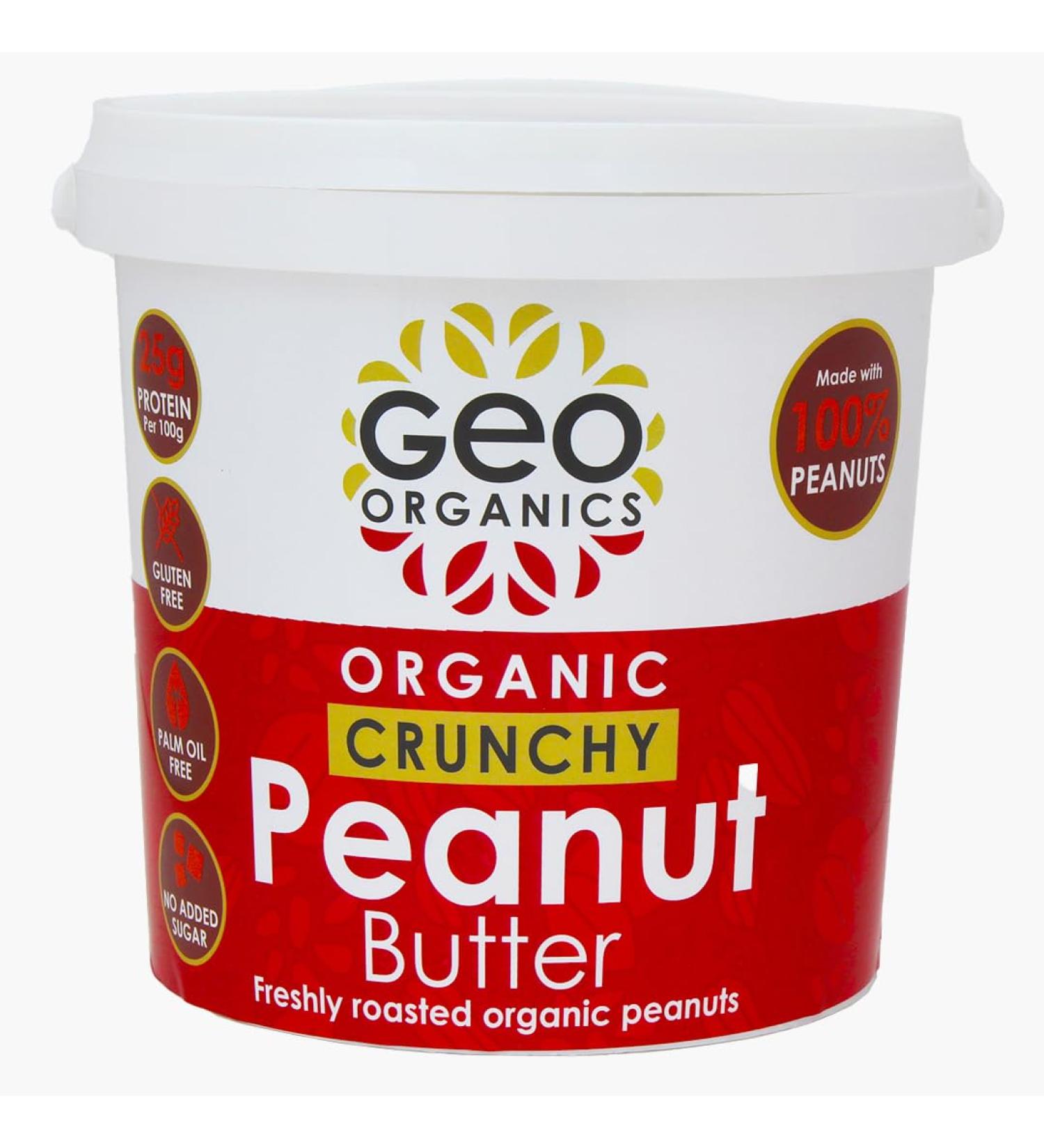 Geo Organics Crunchy Peanut Butter - Made with 100% Organic Roasted Peanuts (1kg Tub) - Natural No Palm Oil No Added Sugar No Salt Hi-Oleic Peanuts High in Protein Gluten Free Vegan Dairy Free Crunchy Peanut Butter 1 kg (Pack of 1) - Buy Online on GoSupps.com