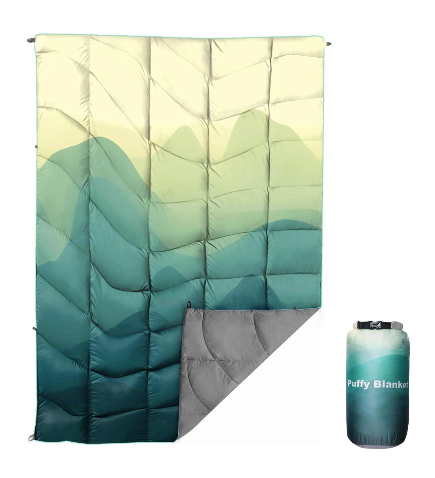 Outdoor Puffy Camping Blanket - Lightweight Down Alternative - Large Ultra Warm Hammock Top Quilt - Waterproof & Portable for Traveling, Picnic, Beach & Cold Weather - Green Mountain - Buy Online on GoSupps.com